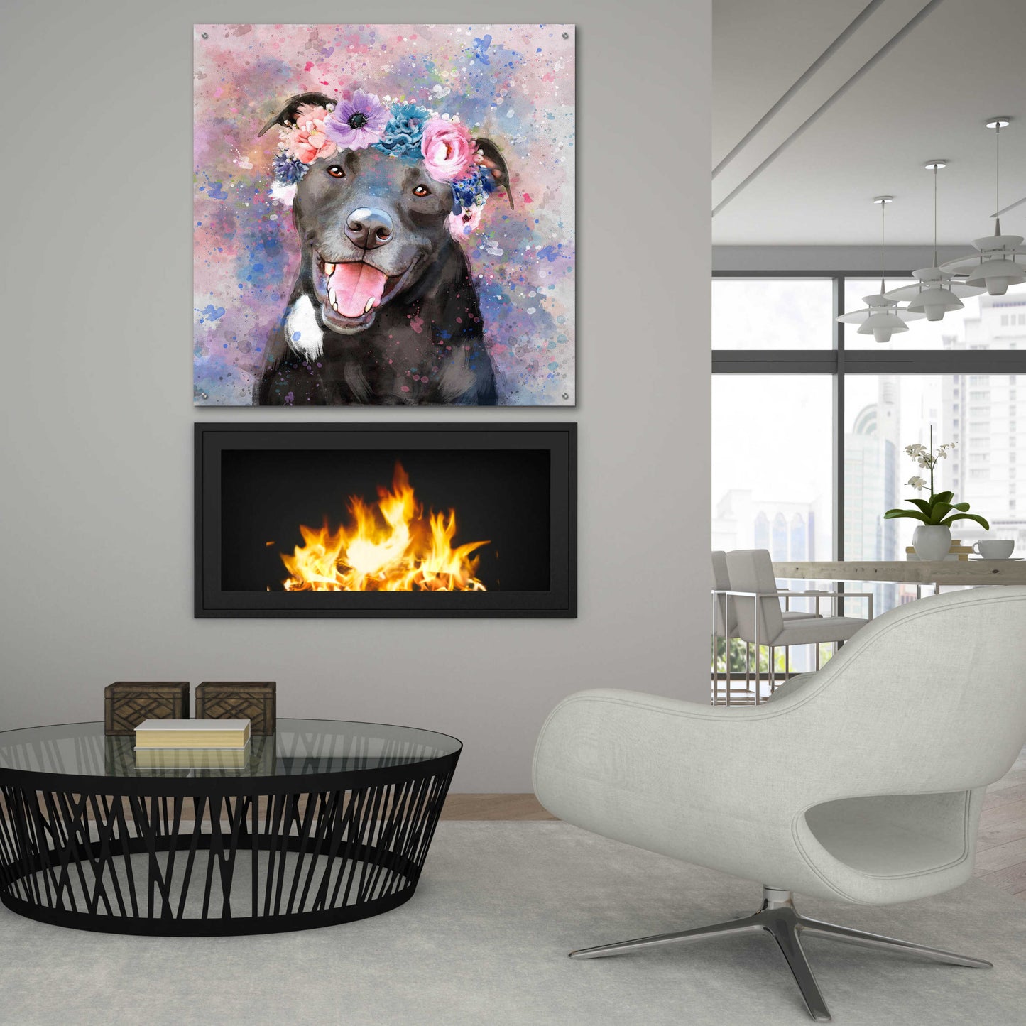 Epic Art 'Flower Crown Staffordshire Terrier' by Furbaby Affiliates, Acrylic Glass Wall Art,36x36