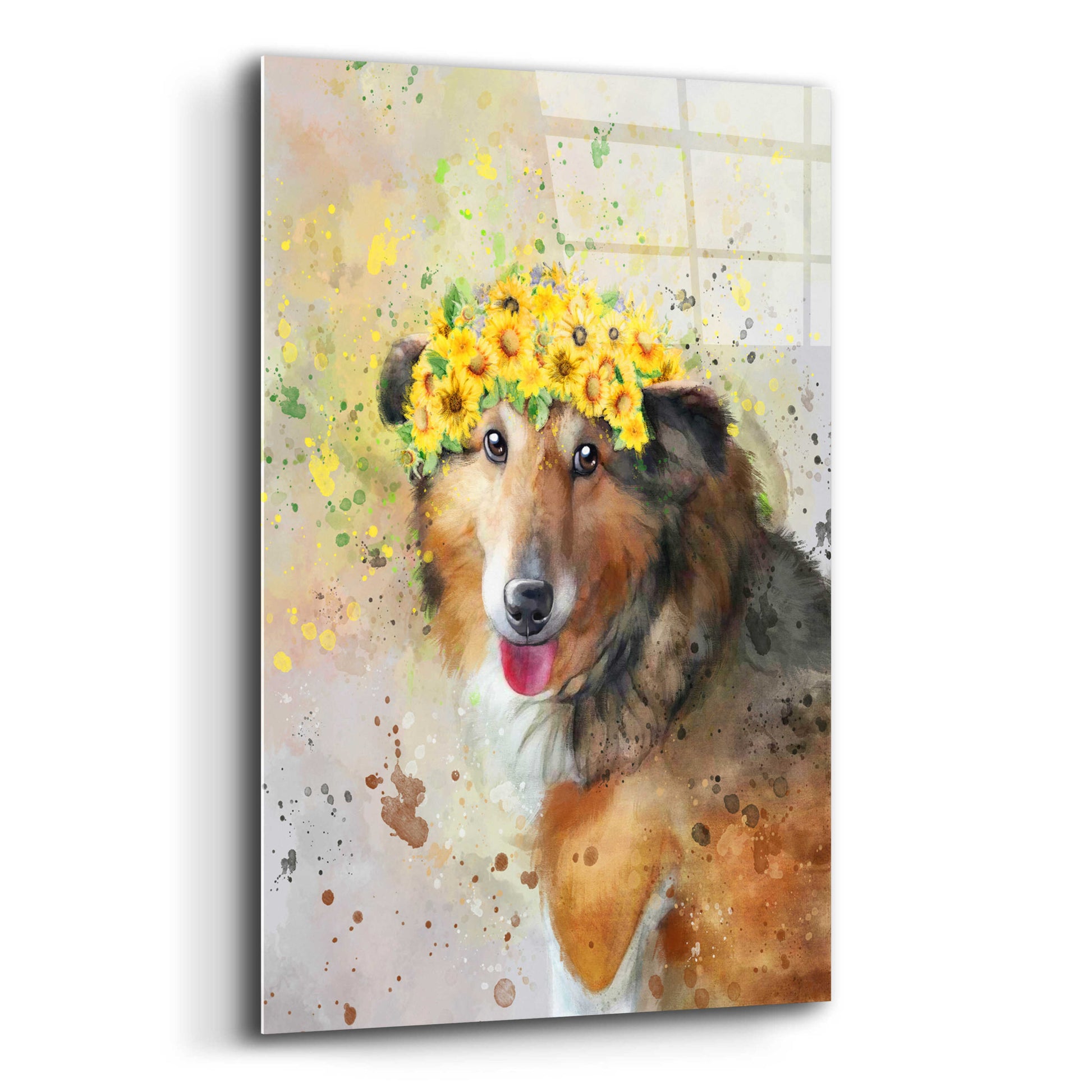 Epic Art 'Flower Crown Shetland Sheepdog' by Furbaby Affiliates, Acrylic Glass Wall Art,12x16