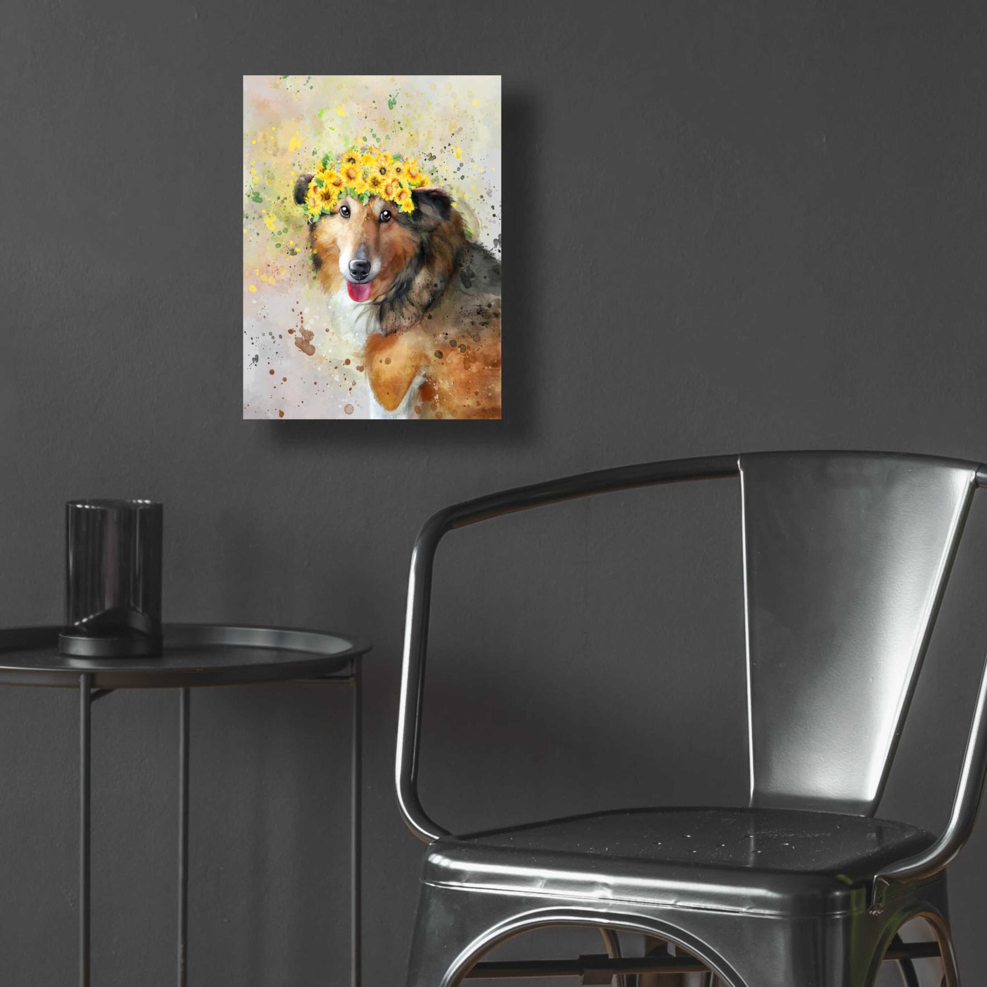 Epic Art 'Flower Crown Shetland Sheepdog' by Furbaby Affiliates, Acrylic Glass Wall Art,12x16