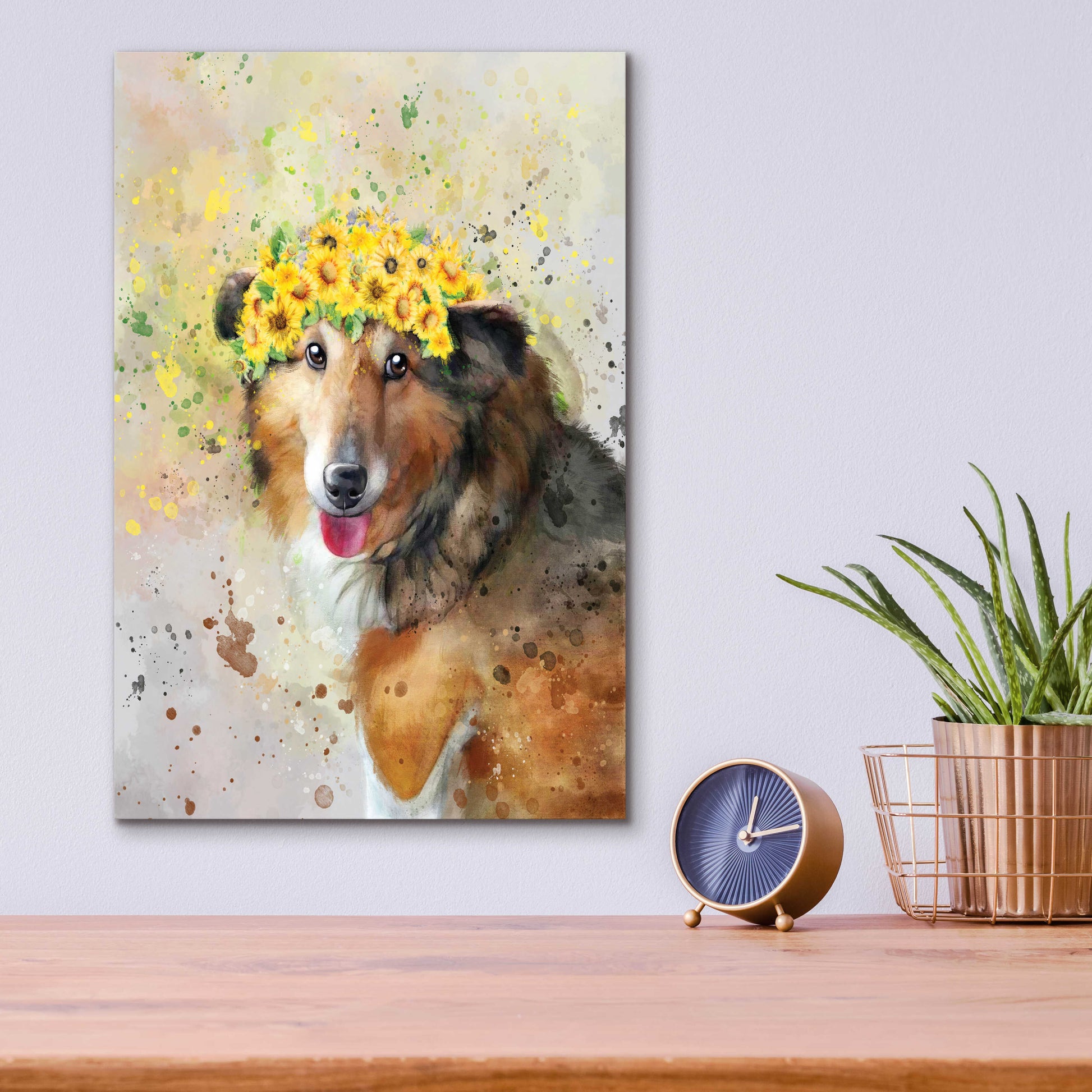 Epic Art 'Flower Crown Shetland Sheepdog' by Furbaby Affiliates, Acrylic Glass Wall Art,12x16