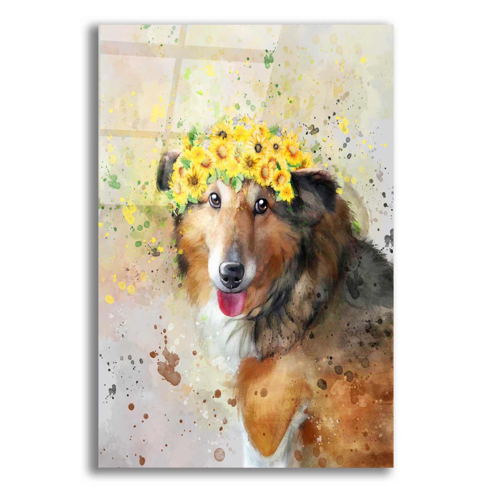 Epic Art 'Flower Crown Shetland Sheepdog' by Furbaby Affiliates, Acrylic Glass Wall Art,12x16