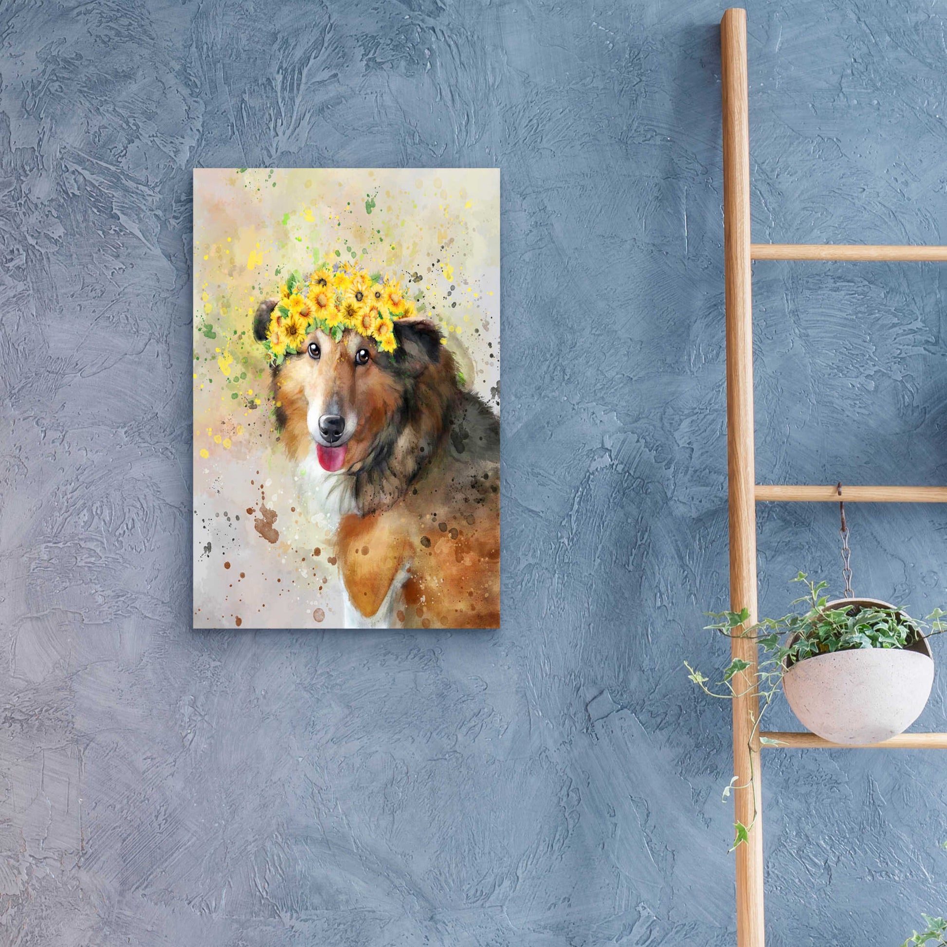 Epic Art 'Flower Crown Shetland Sheepdog' by Furbaby Affiliates, Acrylic Glass Wall Art,16x24