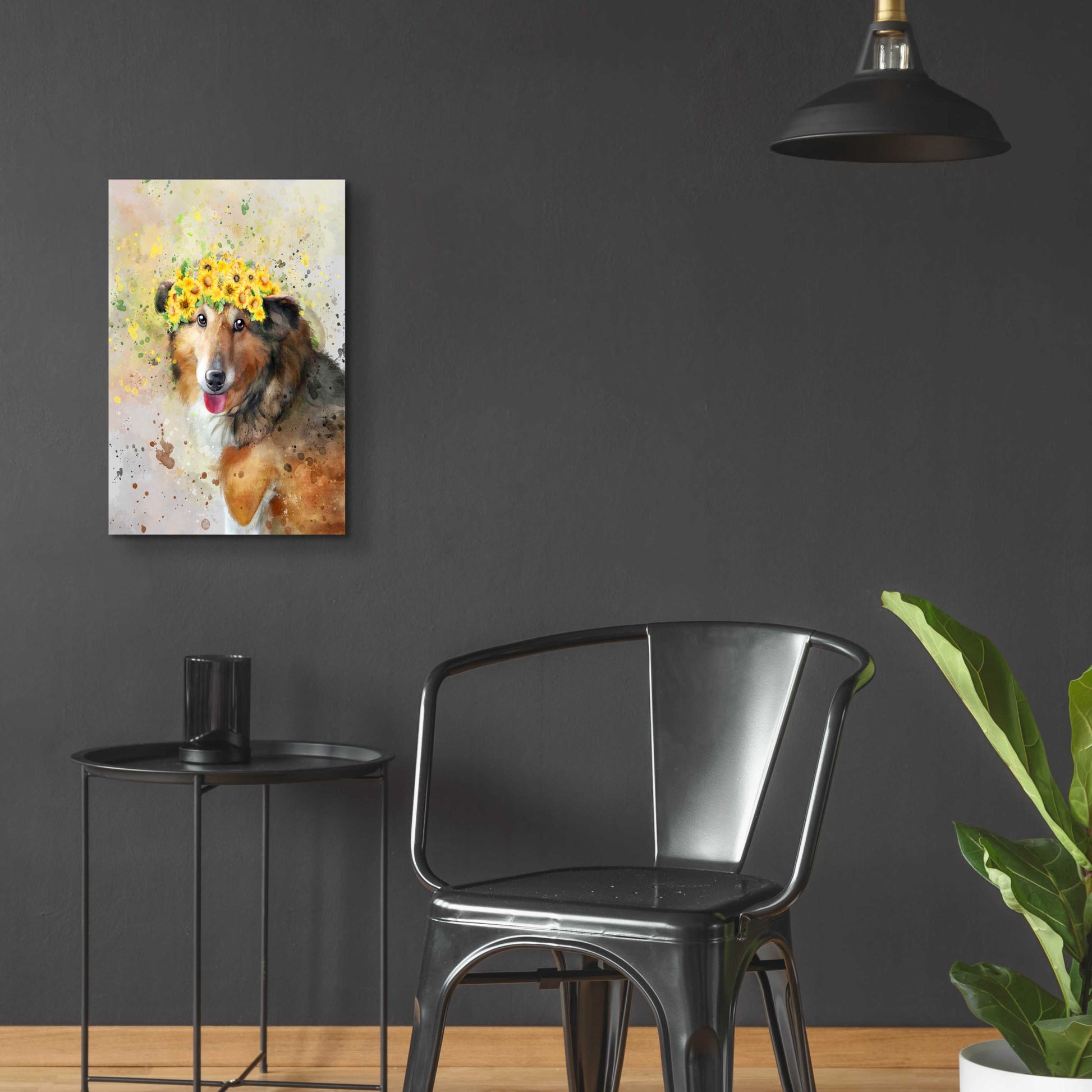 Epic Art 'Flower Crown Shetland Sheepdog' by Furbaby Affiliates, Acrylic Glass Wall Art,16x24