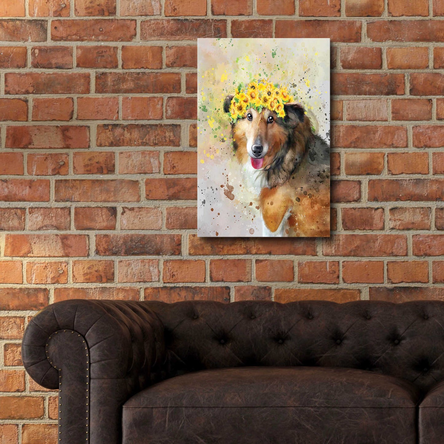 Epic Art 'Flower Crown Shetland Sheepdog' by Furbaby Affiliates, Acrylic Glass Wall Art,16x24