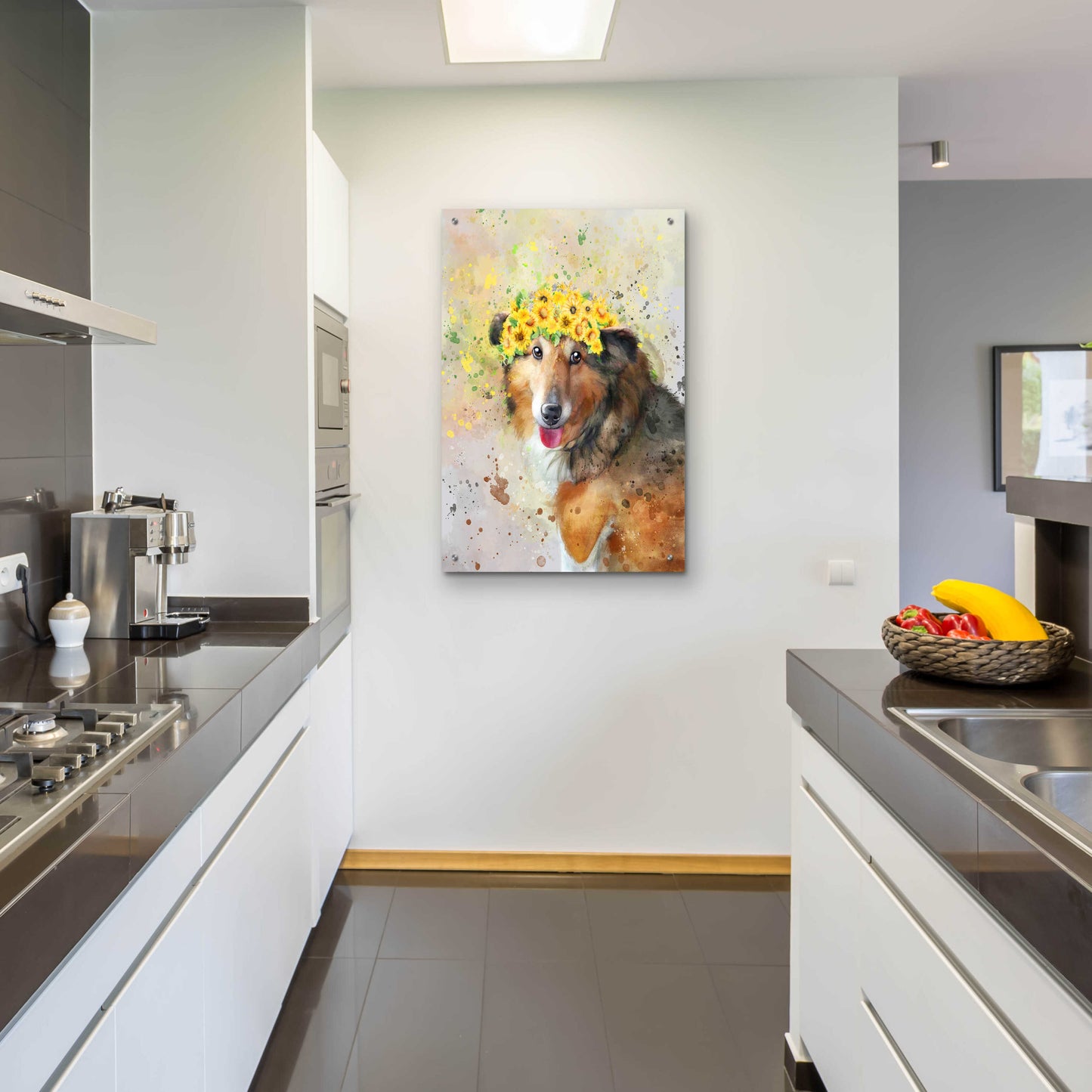 Epic Art 'Flower Crown Shetland Sheepdog' by Furbaby Affiliates, Acrylic Glass Wall Art,24x36