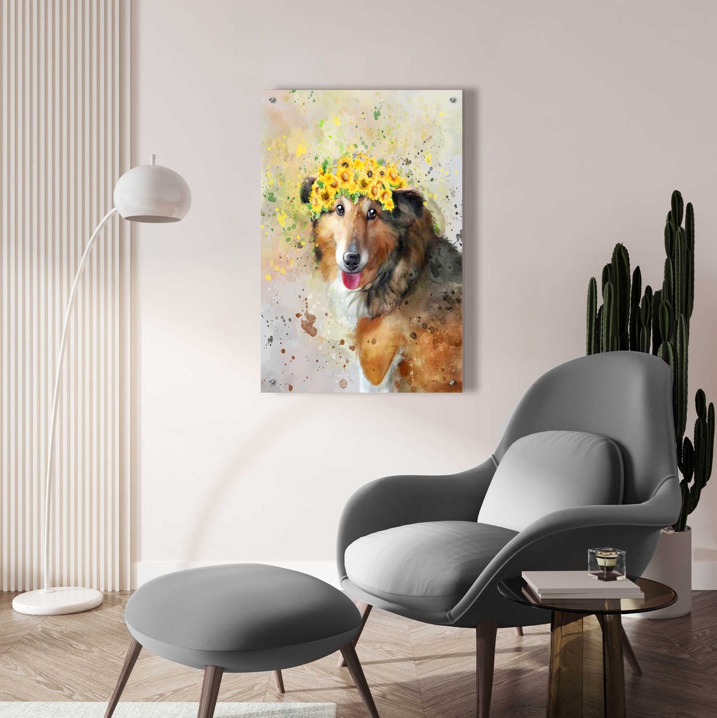 Epic Art 'Flower Crown Shetland Sheepdog' by Furbaby Affiliates, Acrylic Glass Wall Art,24x36