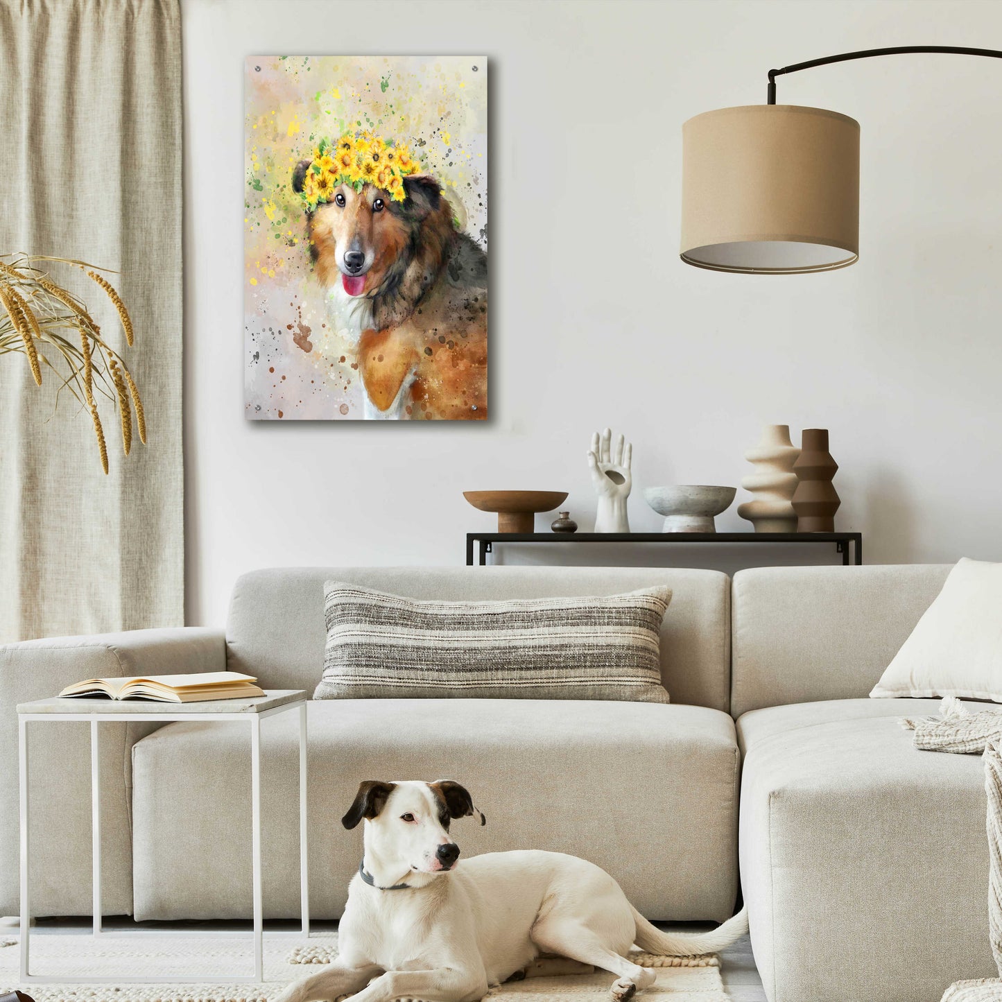 Epic Art 'Flower Crown Shetland Sheepdog' by Furbaby Affiliates, Acrylic Glass Wall Art,24x36