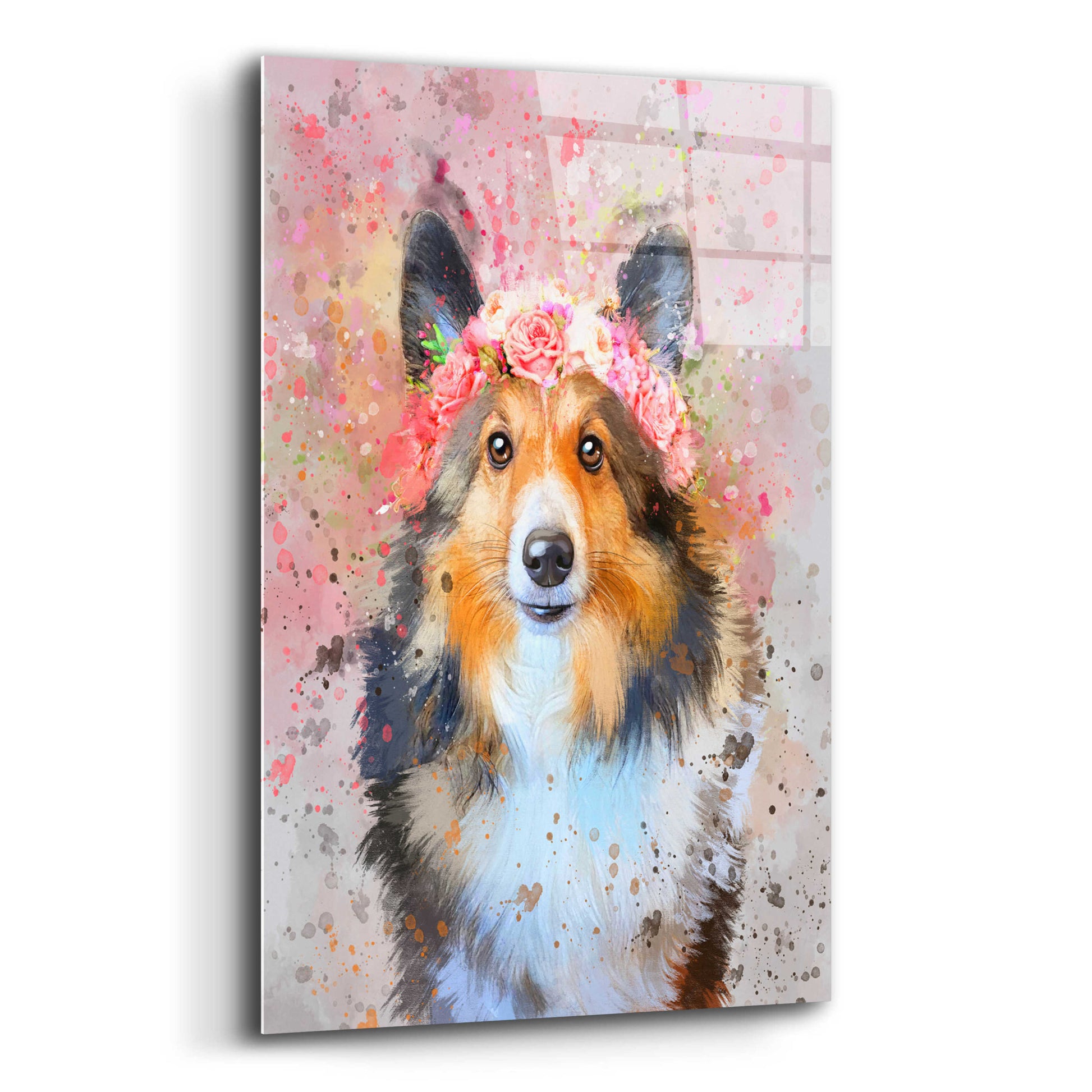 Epic Art 'Flower Crown Shetland Sheepdog 2' by Furbaby Affiliates, Acrylic Glass Wall Art,12x16