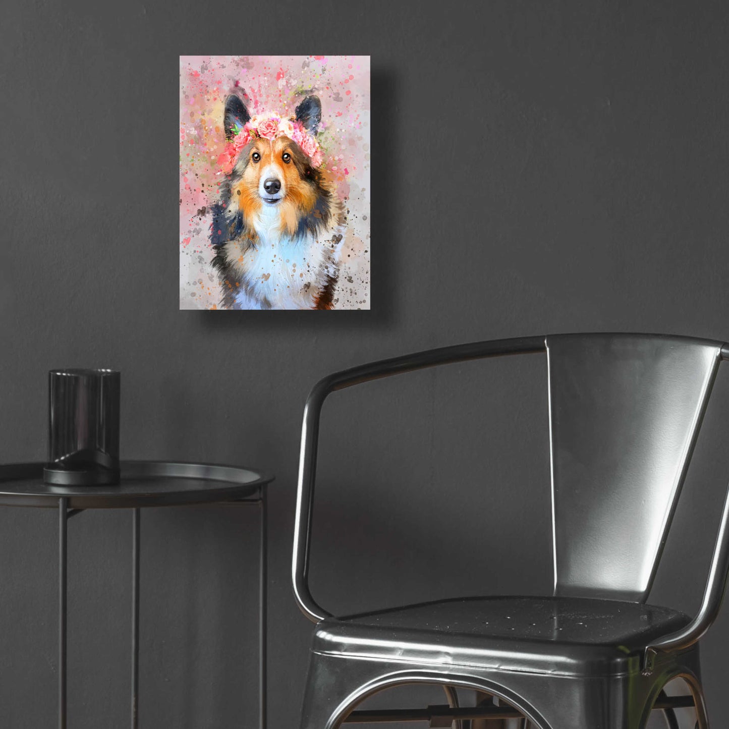 Epic Art 'Flower Crown Shetland Sheepdog 2' by Furbaby Affiliates, Acrylic Glass Wall Art,12x16