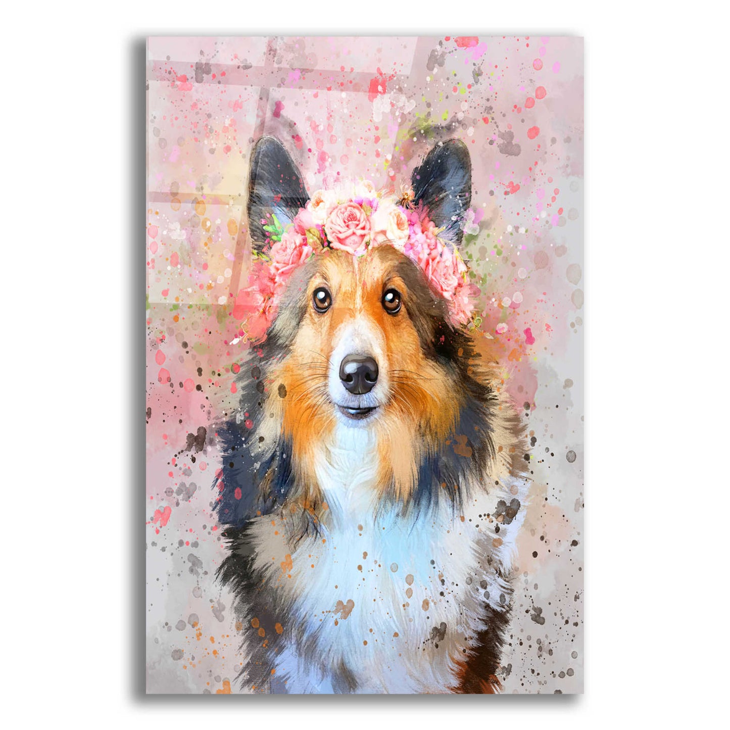 Epic Art 'Flower Crown Shetland Sheepdog 2' by Furbaby Affiliates, Acrylic Glass Wall Art,12x16