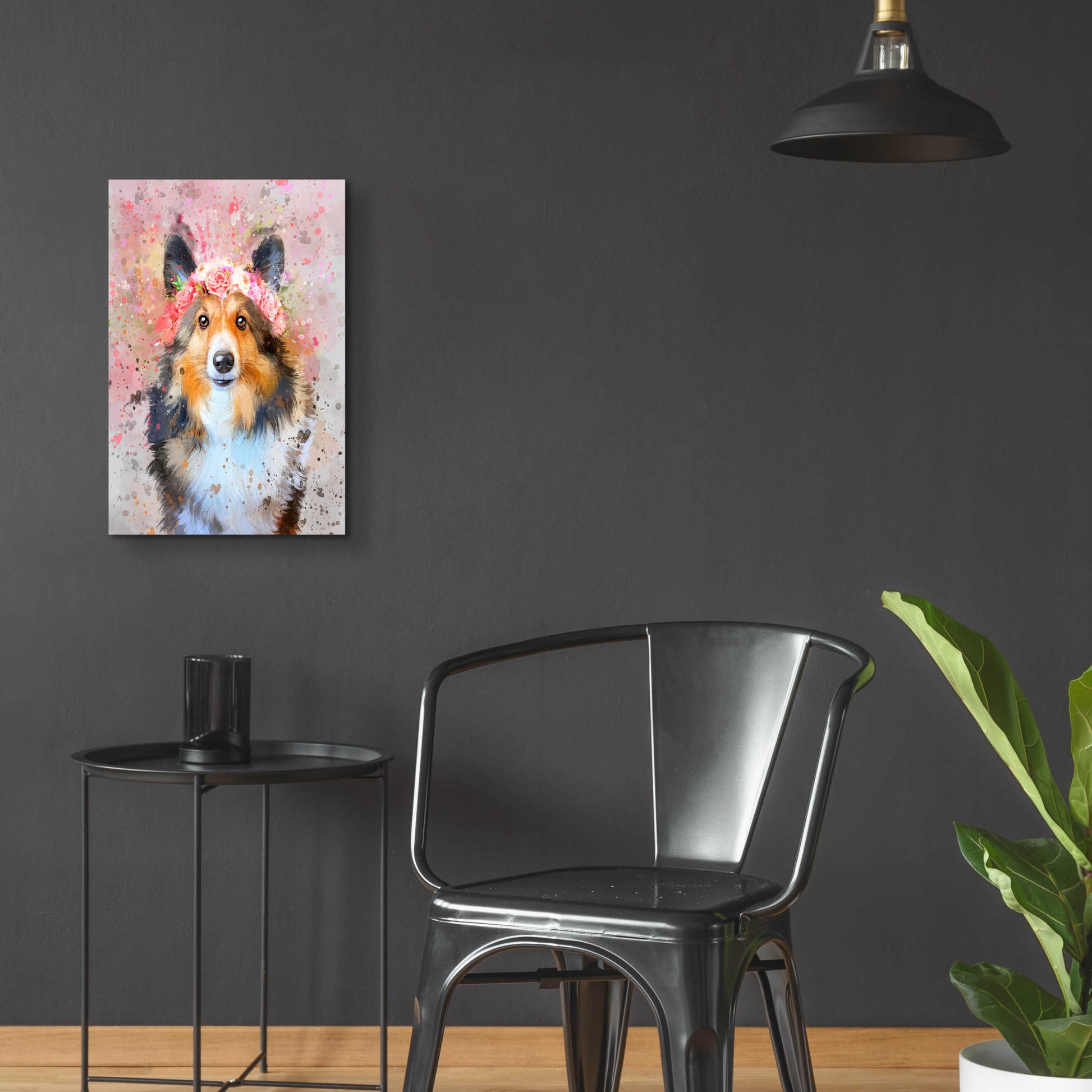 Epic Art 'Flower Crown Shetland Sheepdog 2' by Furbaby Affiliates, Acrylic Glass Wall Art,16x24