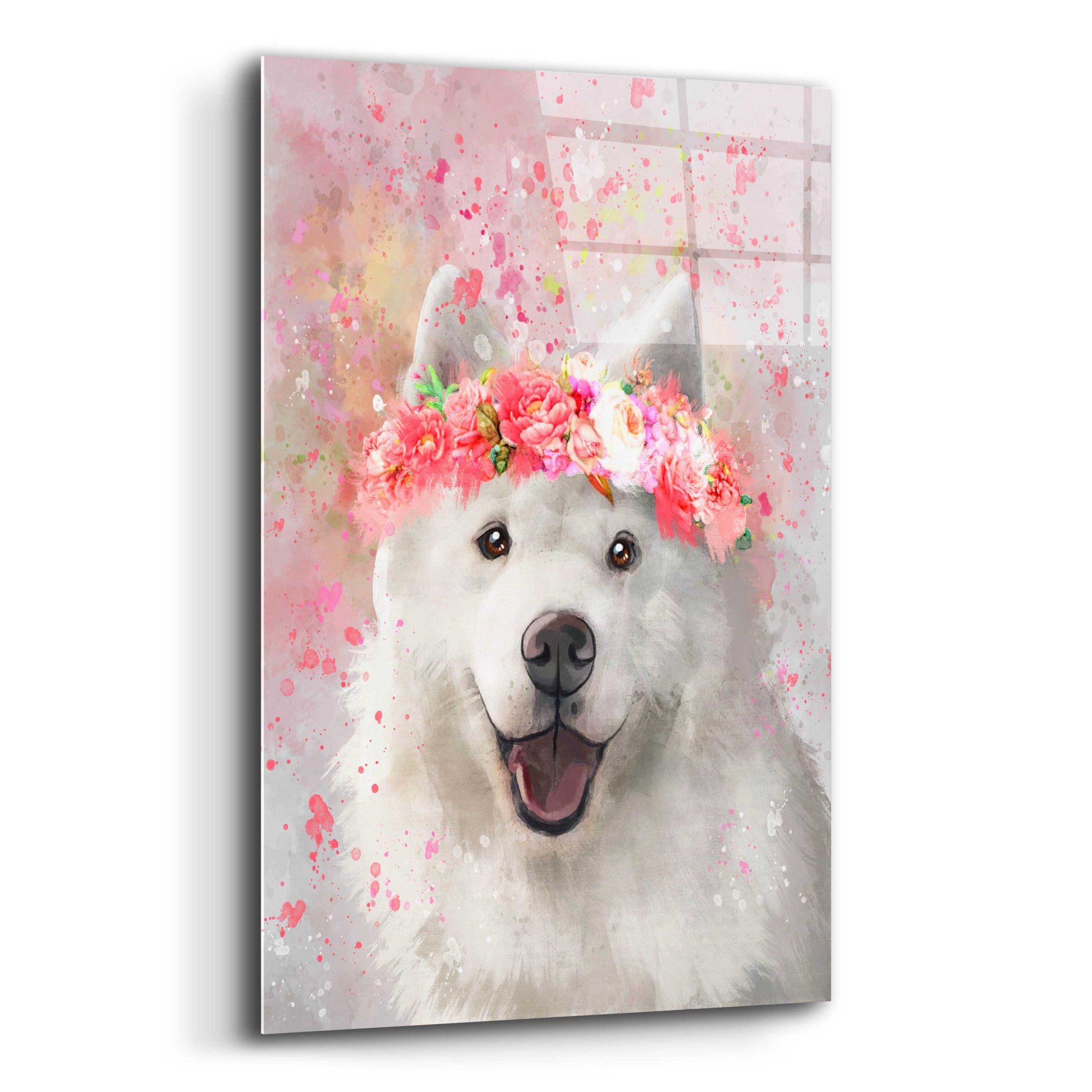 Epic Art 'Flower Crown Samoyed' by Furbaby Affiliates, Acrylic Glass Wall Art,12x16