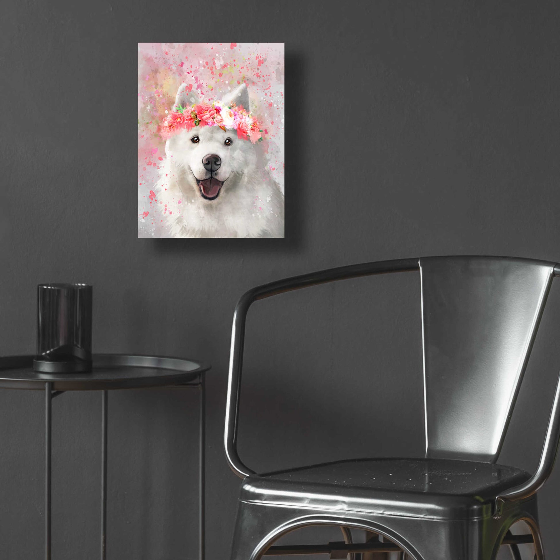 Epic Art 'Flower Crown Samoyed' by Furbaby Affiliates, Acrylic Glass Wall Art,12x16