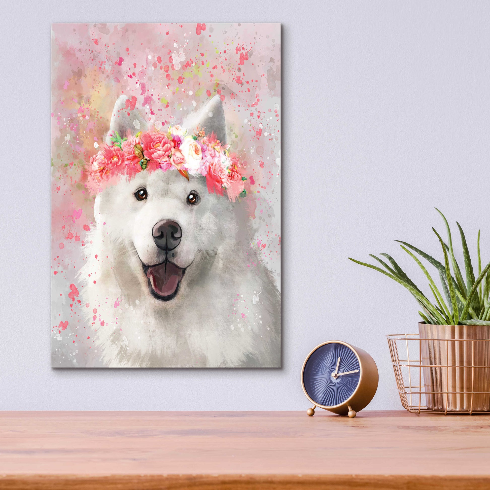 Epic Art 'Flower Crown Samoyed' by Furbaby Affiliates, Acrylic Glass Wall Art,12x16