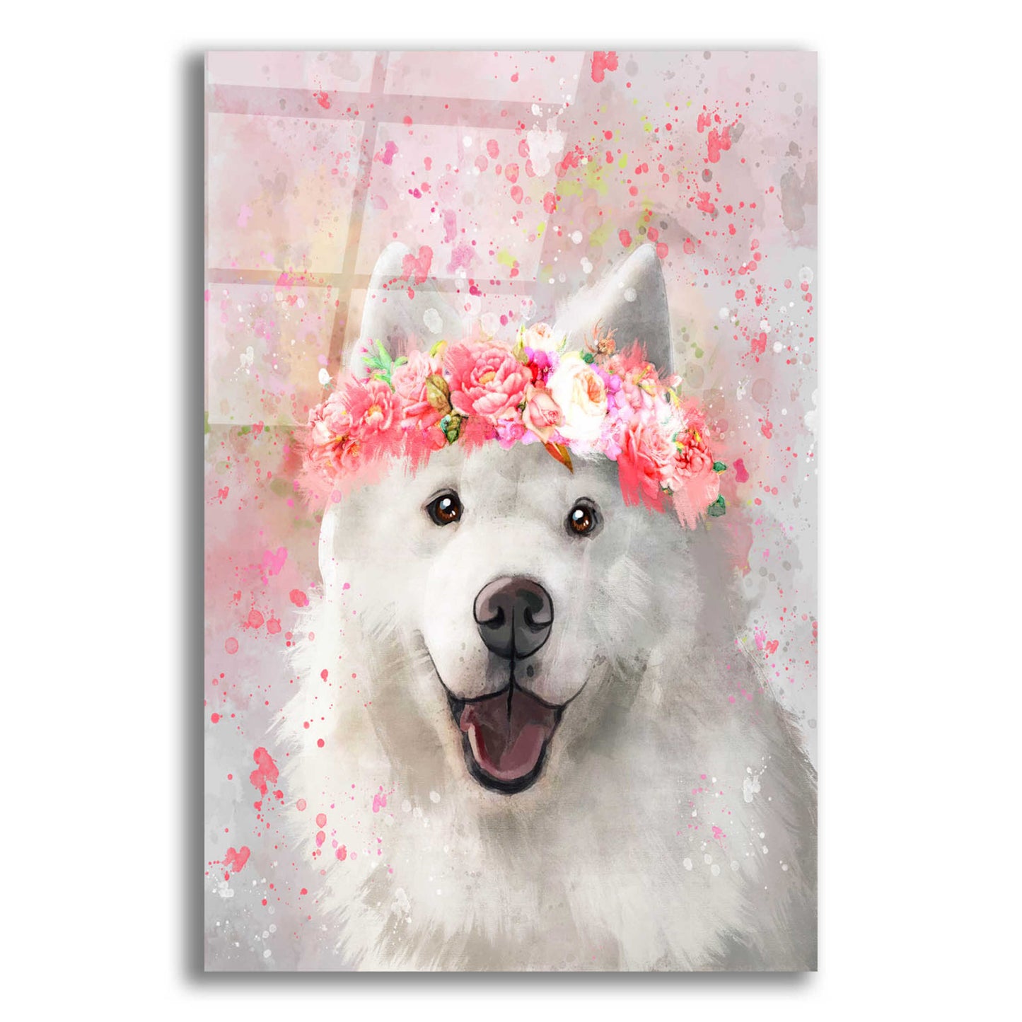 Epic Art 'Flower Crown Samoyed' by Furbaby Affiliates, Acrylic Glass Wall Art,12x16