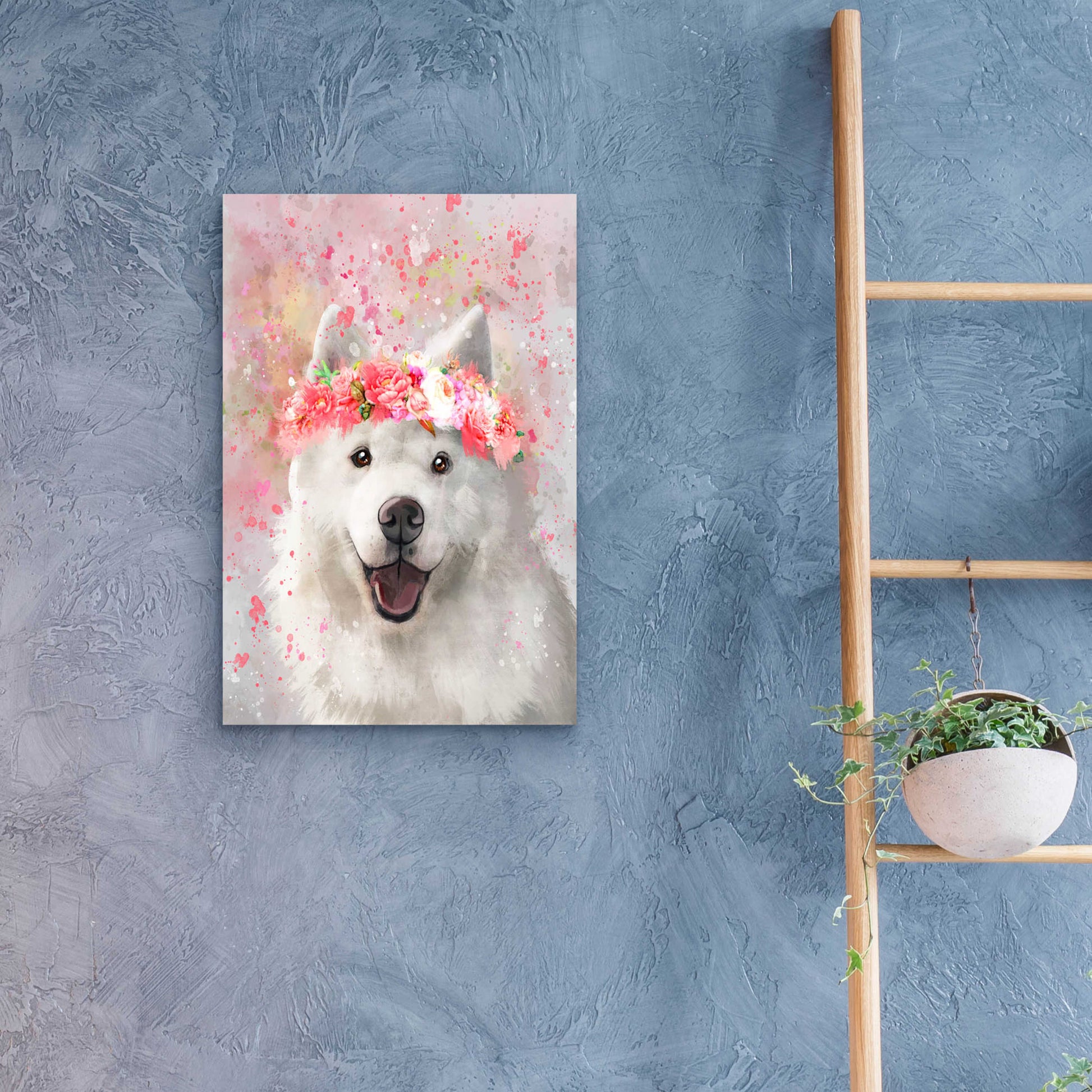 Epic Art 'Flower Crown Samoyed' by Furbaby Affiliates, Acrylic Glass Wall Art,16x24