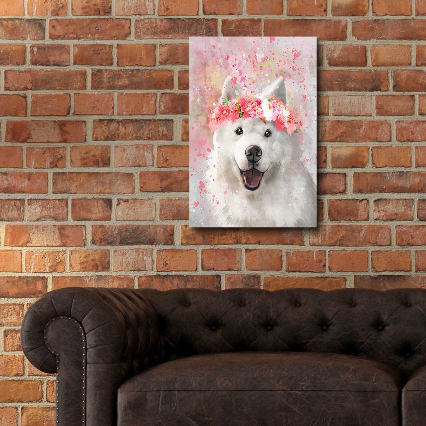 Epic Art 'Flower Crown Samoyed' by Furbaby Affiliates, Acrylic Glass Wall Art,16x24