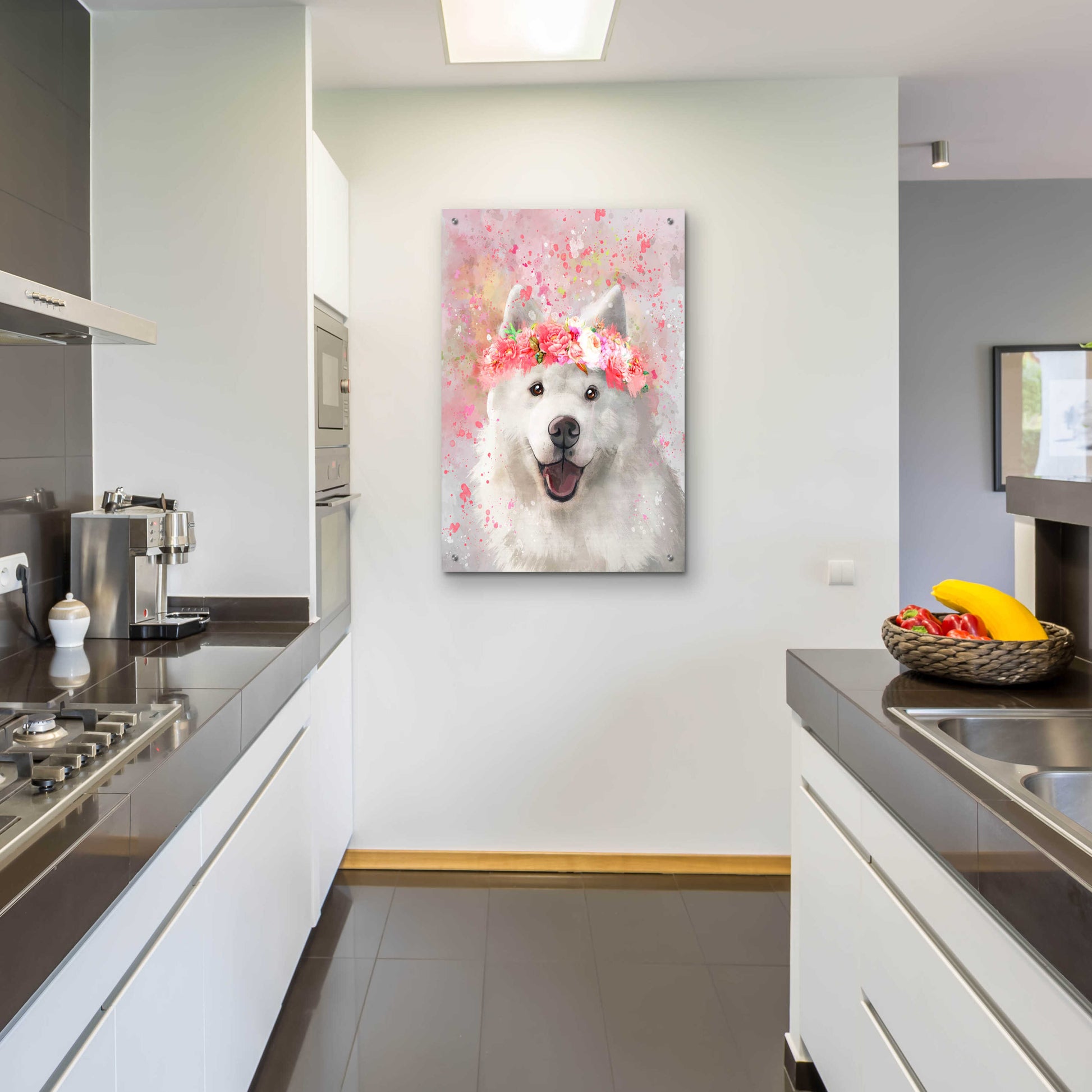 Epic Art 'Flower Crown Samoyed' by Furbaby Affiliates, Acrylic Glass Wall Art,24x36