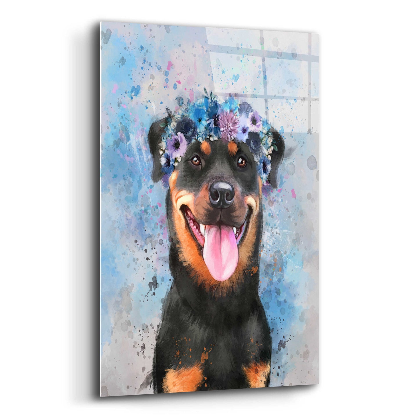 Epic Art 'Flower Crown Rottweiler' by Furbaby Affiliates, Acrylic Glass Wall Art,12x16