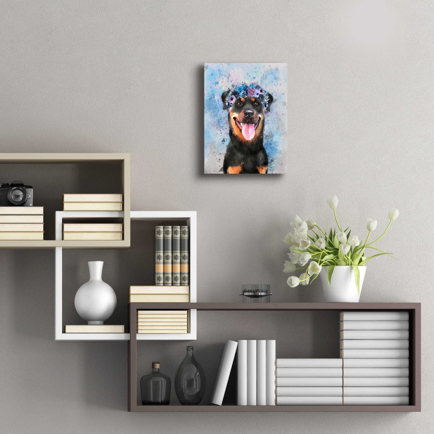 Epic Art 'Flower Crown Rottweiler' by Furbaby Affiliates, Acrylic Glass Wall Art,12x16