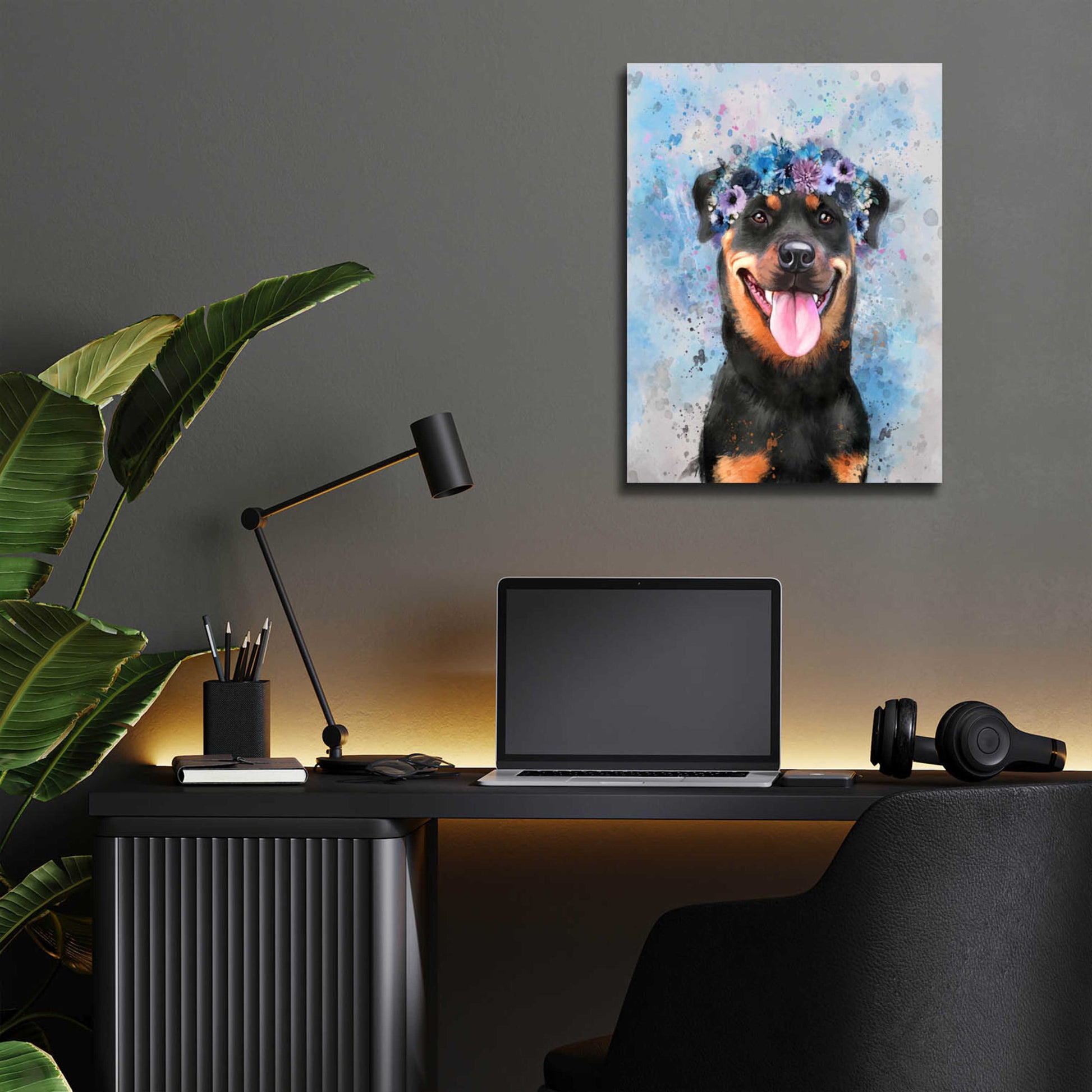 Epic Art 'Flower Crown Rottweiler' by Furbaby Affiliates, Acrylic Glass Wall Art,12x16