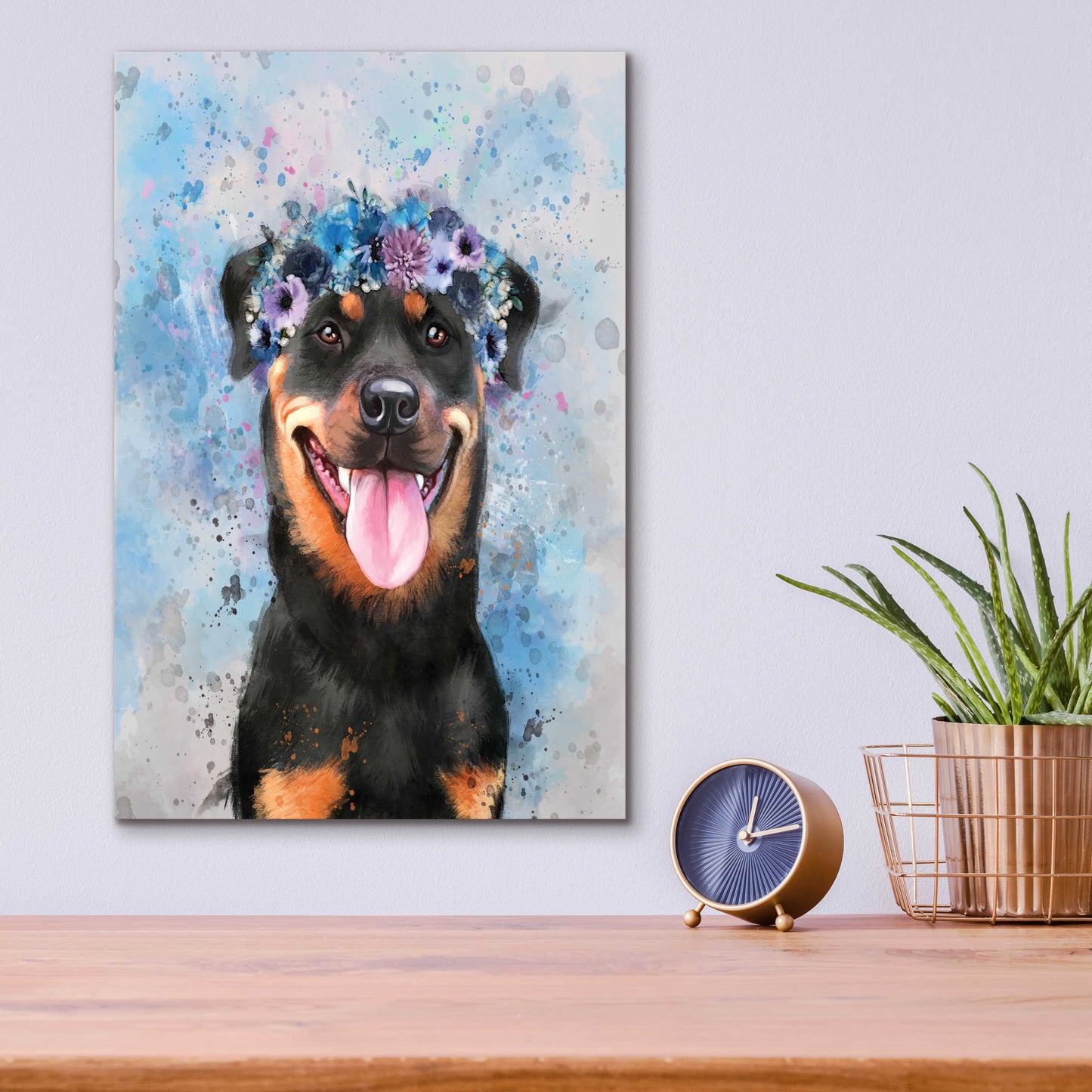 Epic Art 'Flower Crown Rottweiler' by Furbaby Affiliates, Acrylic Glass Wall Art,12x16