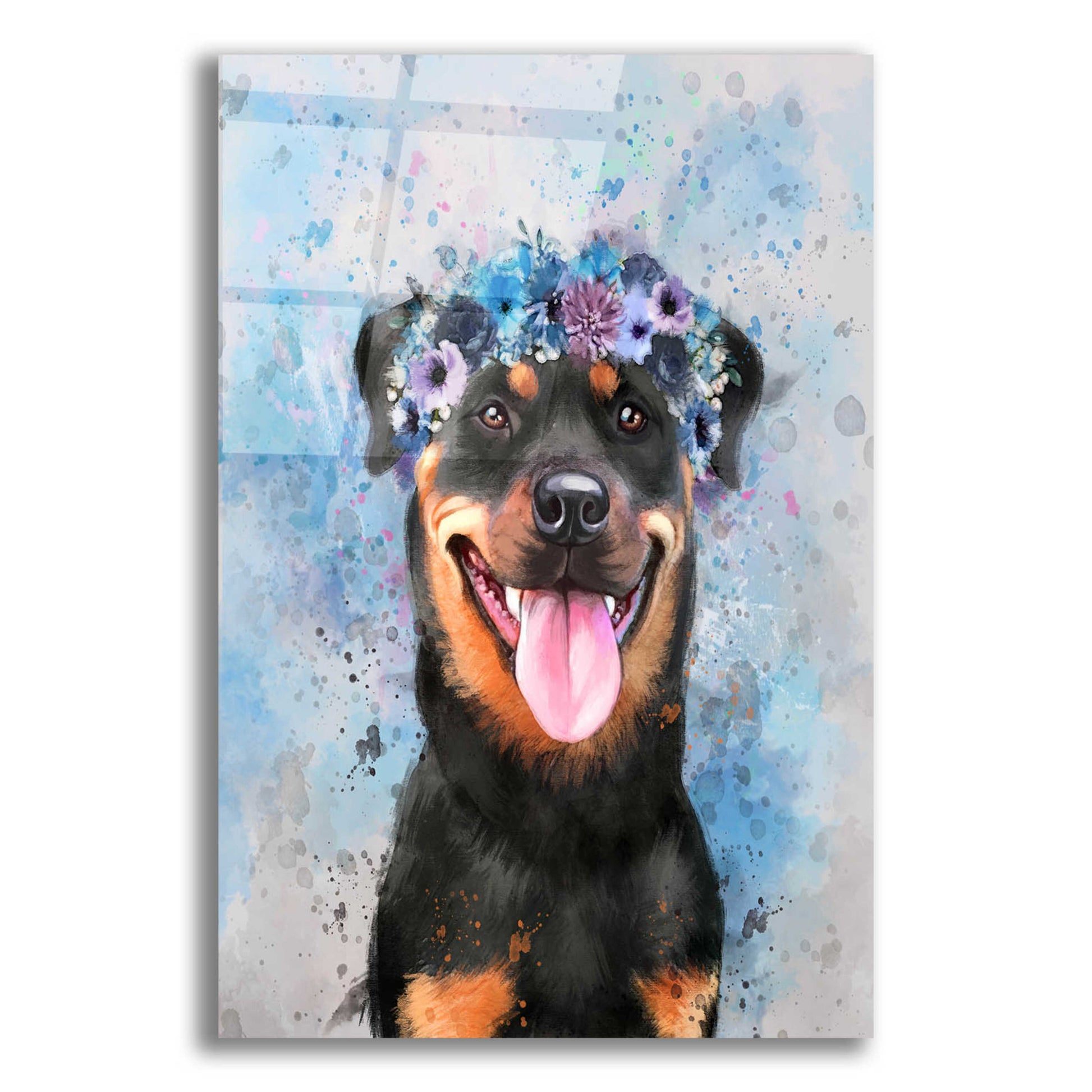 Epic Art 'Flower Crown Rottweiler' by Furbaby Affiliates, Acrylic Glass Wall Art,12x16