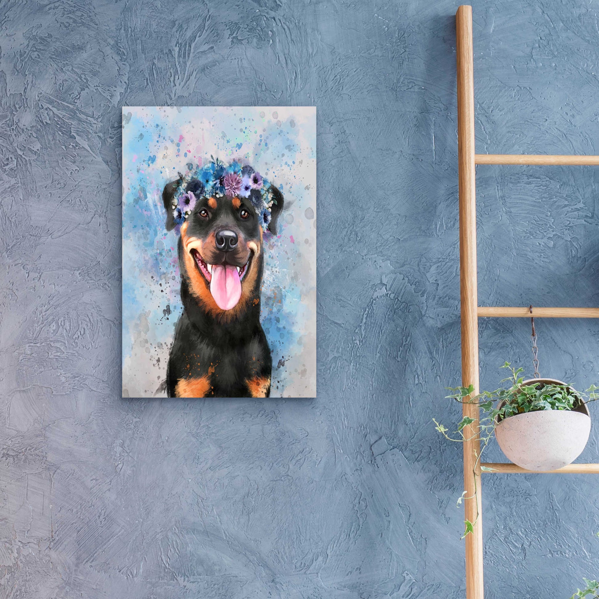 Epic Art 'Flower Crown Rottweiler' by Furbaby Affiliates, Acrylic Glass Wall Art,16x24