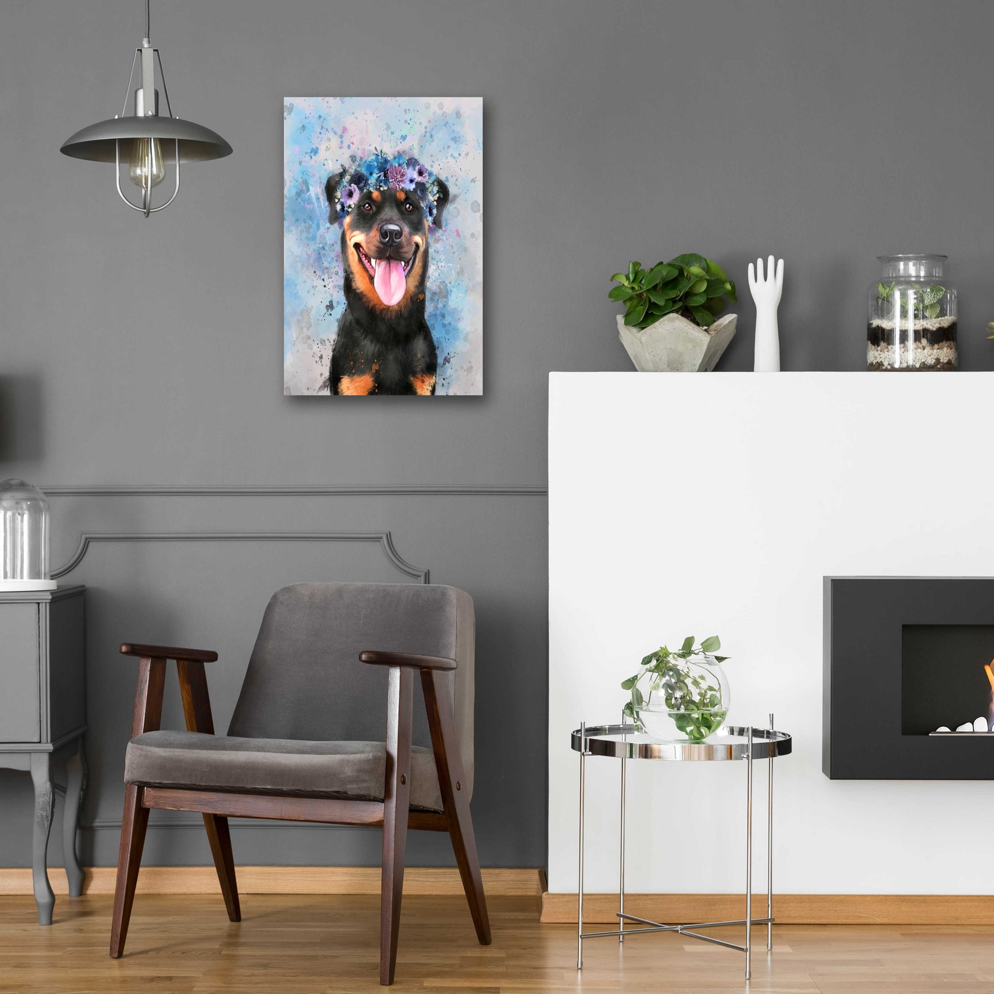 Epic Art 'Flower Crown Rottweiler' by Furbaby Affiliates, Acrylic Glass Wall Art,16x24