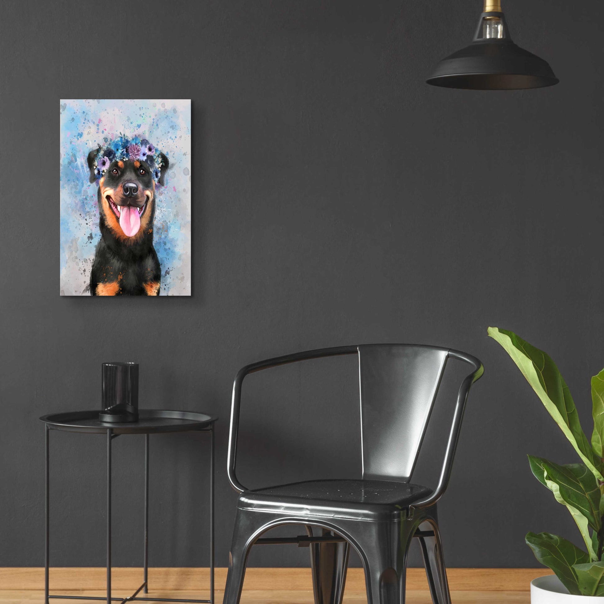 Epic Art 'Flower Crown Rottweiler' by Furbaby Affiliates, Acrylic Glass Wall Art,16x24