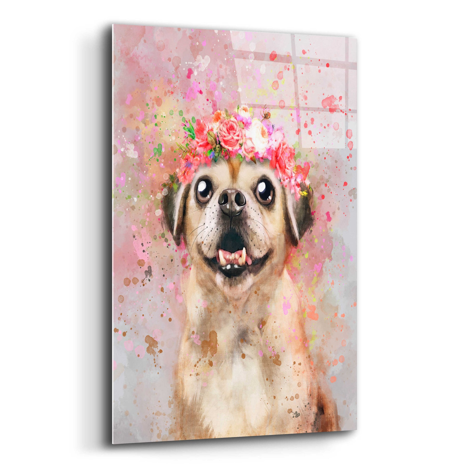 Epic Art 'Flower Crown Puggle' by Furbaby Affiliates, Acrylic Glass Wall Art,12x16