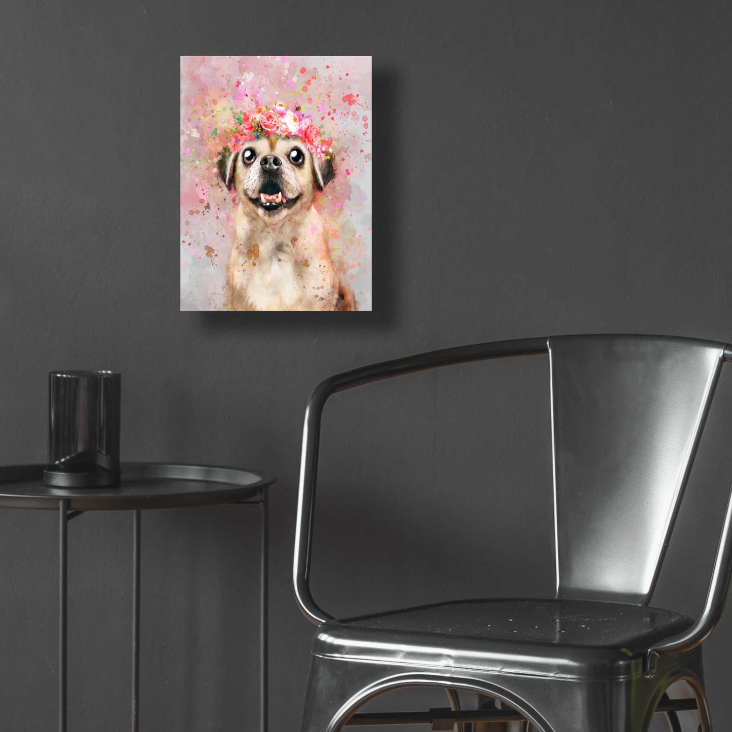 Epic Art 'Flower Crown Puggle' by Furbaby Affiliates, Acrylic Glass Wall Art,12x16