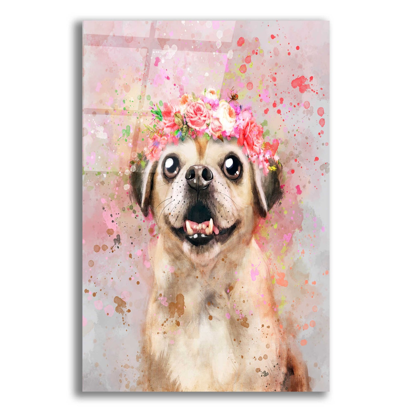 Epic Art 'Flower Crown Puggle' by Furbaby Affiliates, Acrylic Glass Wall Art,12x16