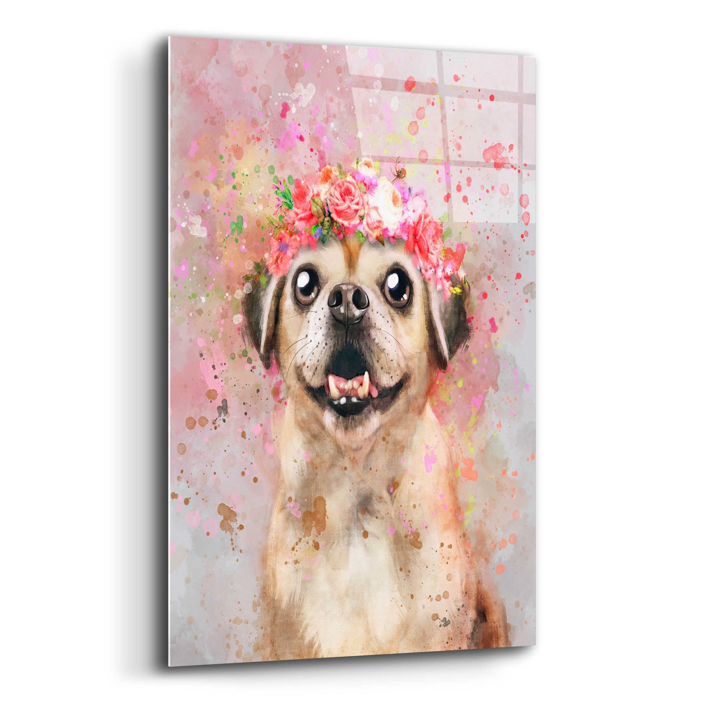 Epic Art 'Flower Crown Puggle' by Furbaby Affiliates, Acrylic Glass Wall Art,16x24