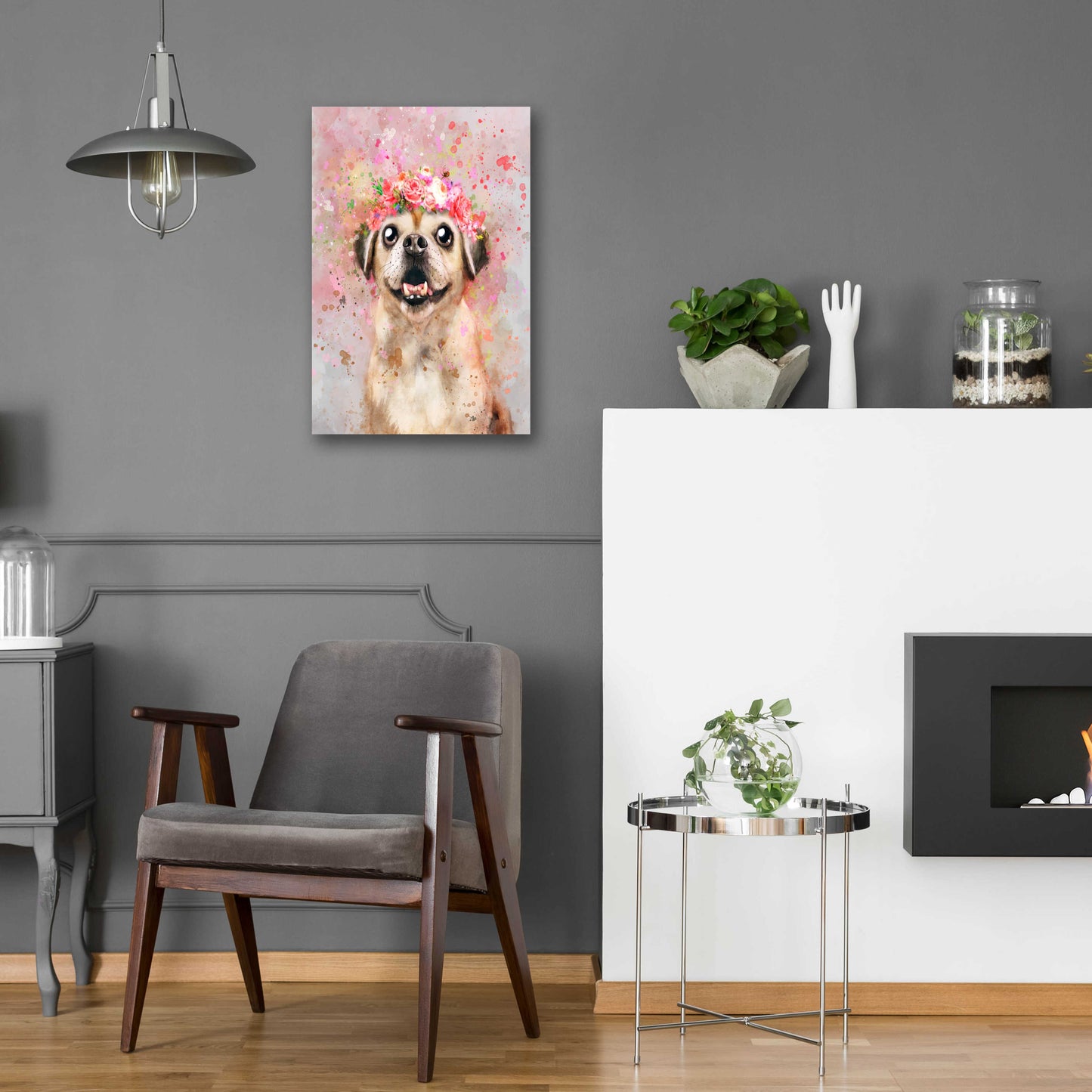 Epic Art 'Flower Crown Puggle' by Furbaby Affiliates, Acrylic Glass Wall Art,16x24