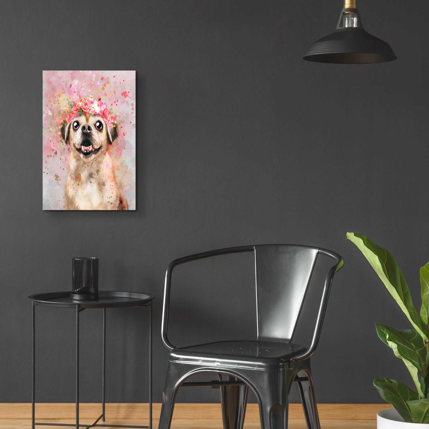 Epic Art 'Flower Crown Puggle' by Furbaby Affiliates, Acrylic Glass Wall Art,16x24