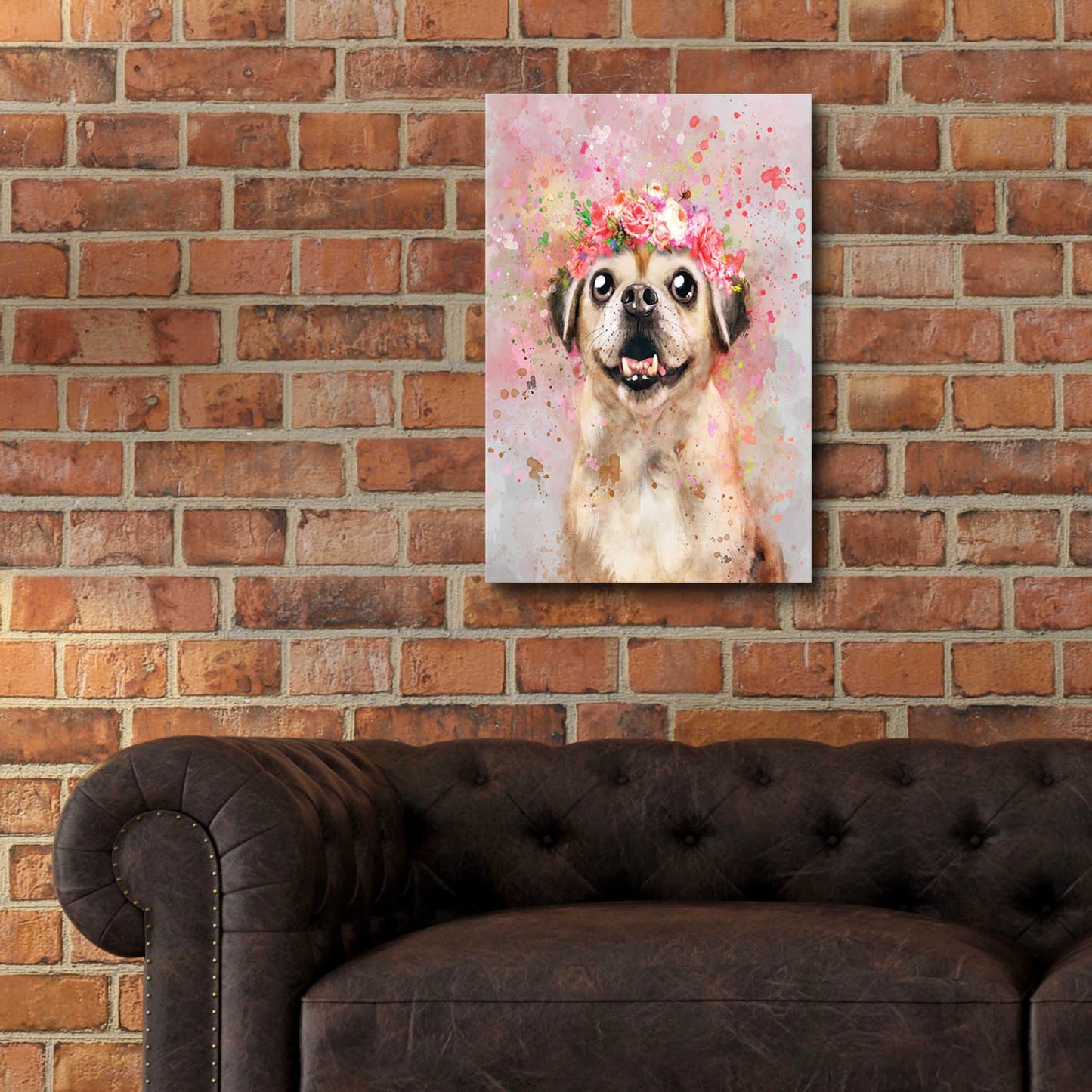 Epic Art 'Flower Crown Puggle' by Furbaby Affiliates, Acrylic Glass Wall Art,16x24