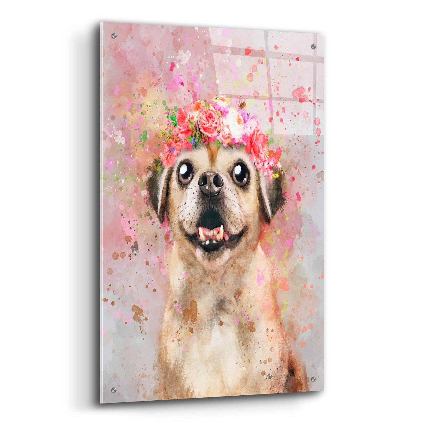 Epic Art 'Flower Crown Puggle' by Furbaby Affiliates, Acrylic Glass Wall Art,24x36