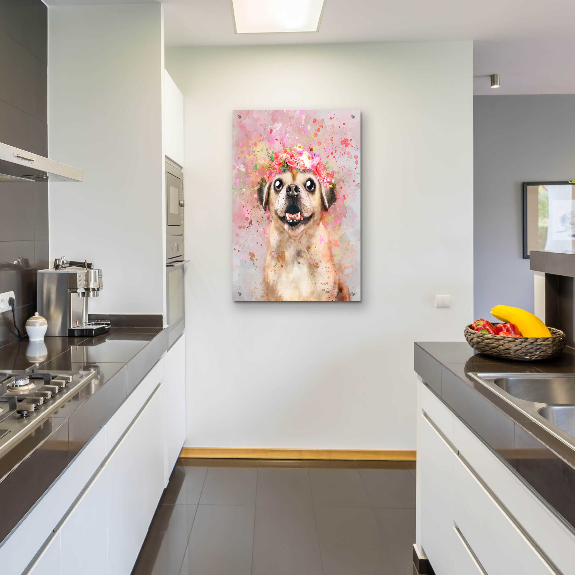 Epic Art 'Flower Crown Puggle' by Furbaby Affiliates, Acrylic Glass Wall Art,24x36