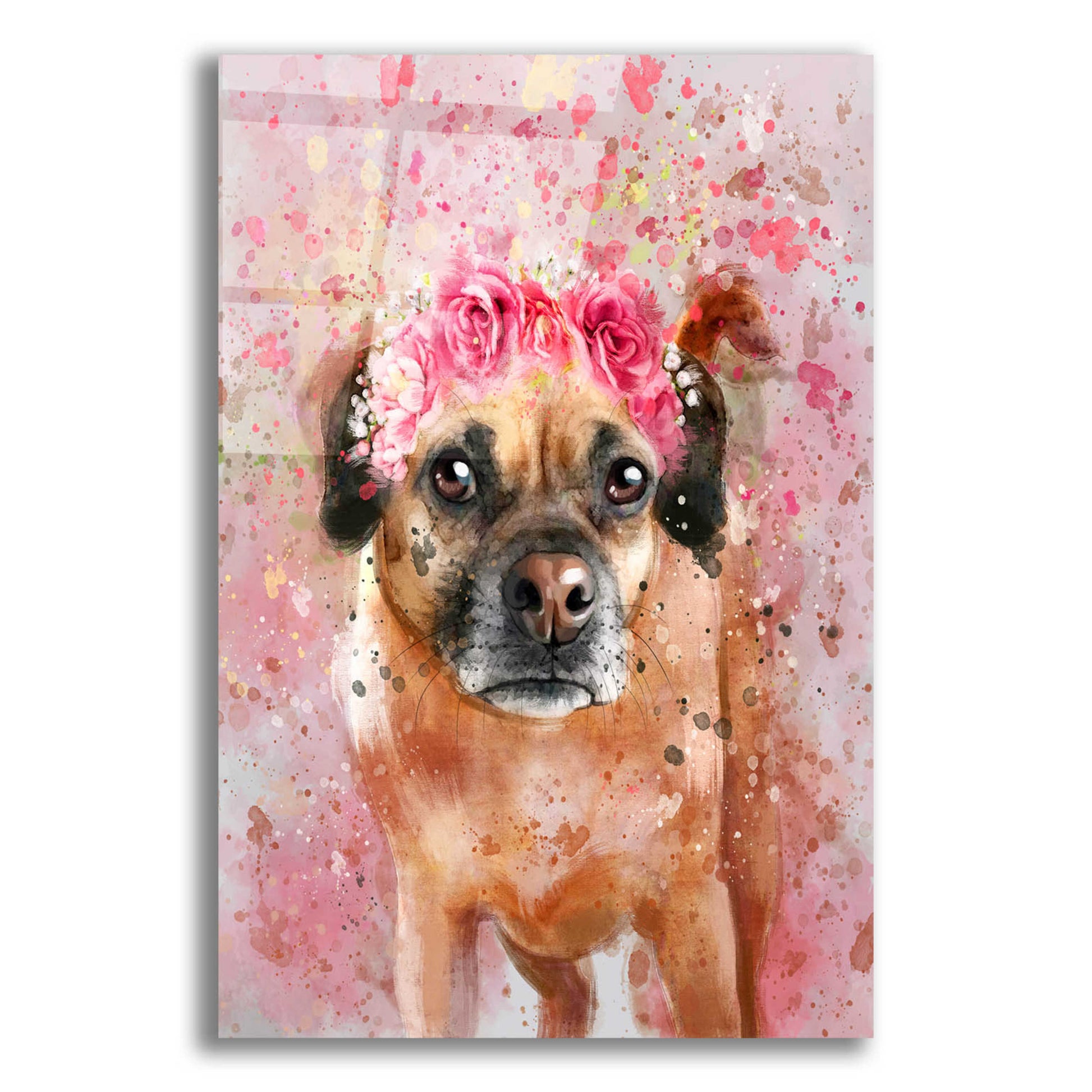 Epic Art 'Flower Crown Puggle 2' by Furbaby Affiliates, Acrylic Glass Wall Art,12x16