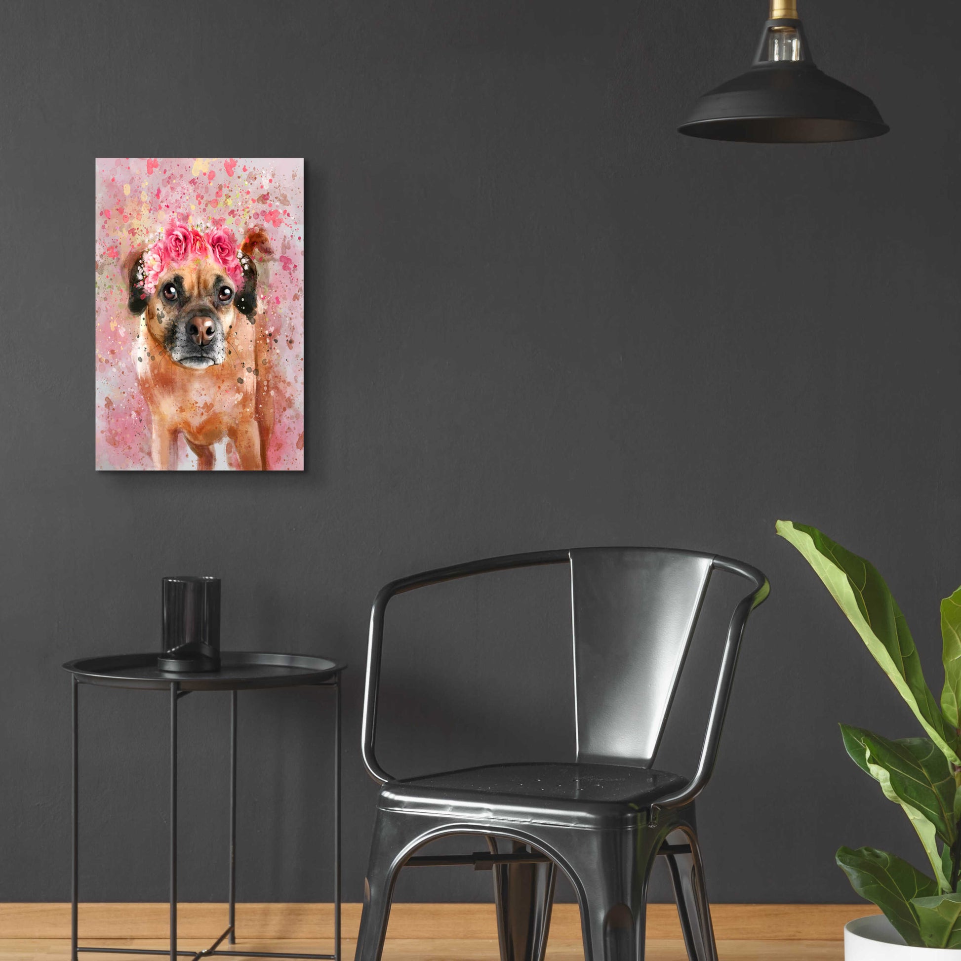 Epic Art 'Flower Crown Puggle 2' by Furbaby Affiliates, Acrylic Glass Wall Art,16x24