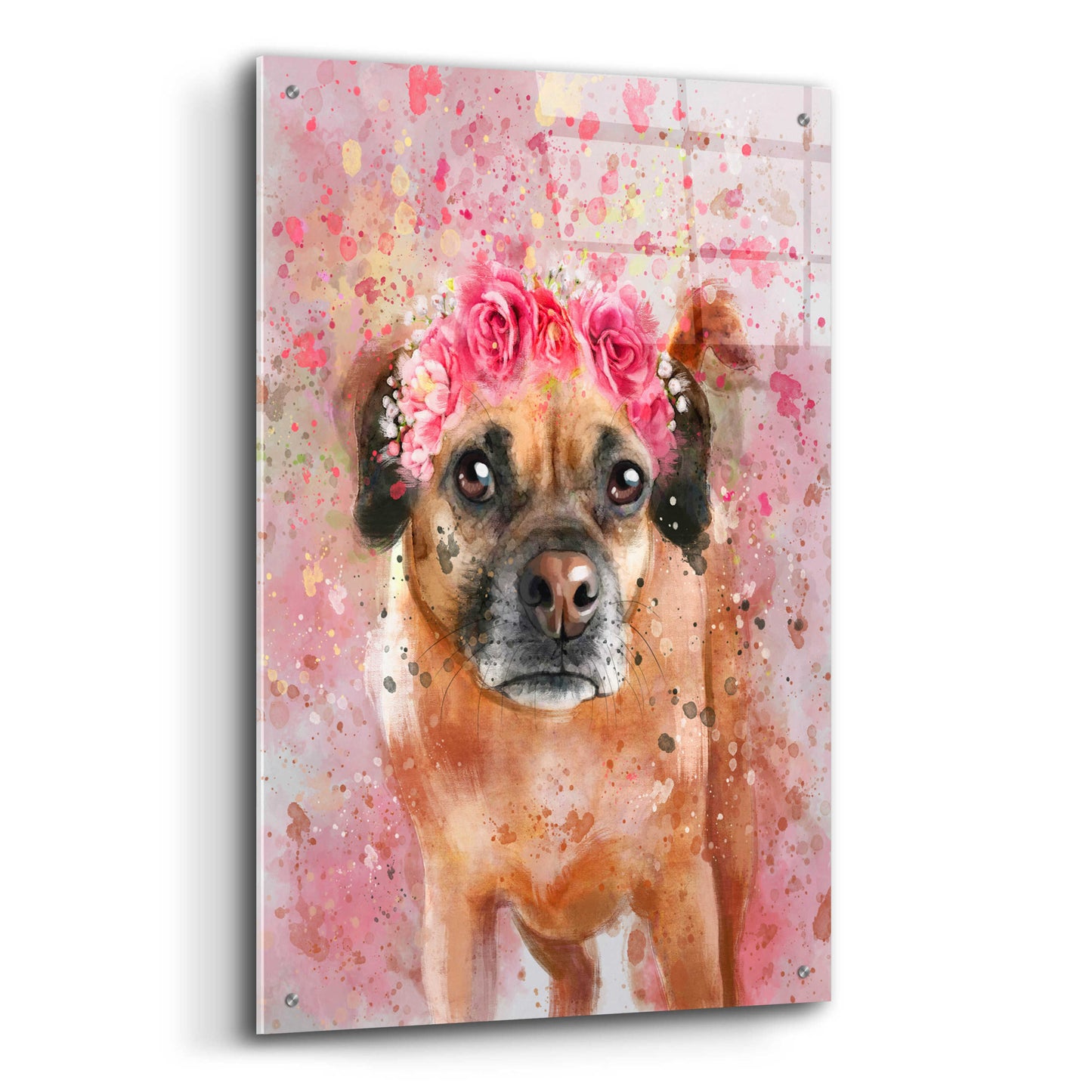 Epic Art 'Flower Crown Puggle 2' by Furbaby Affiliates, Acrylic Glass Wall Art,24x36