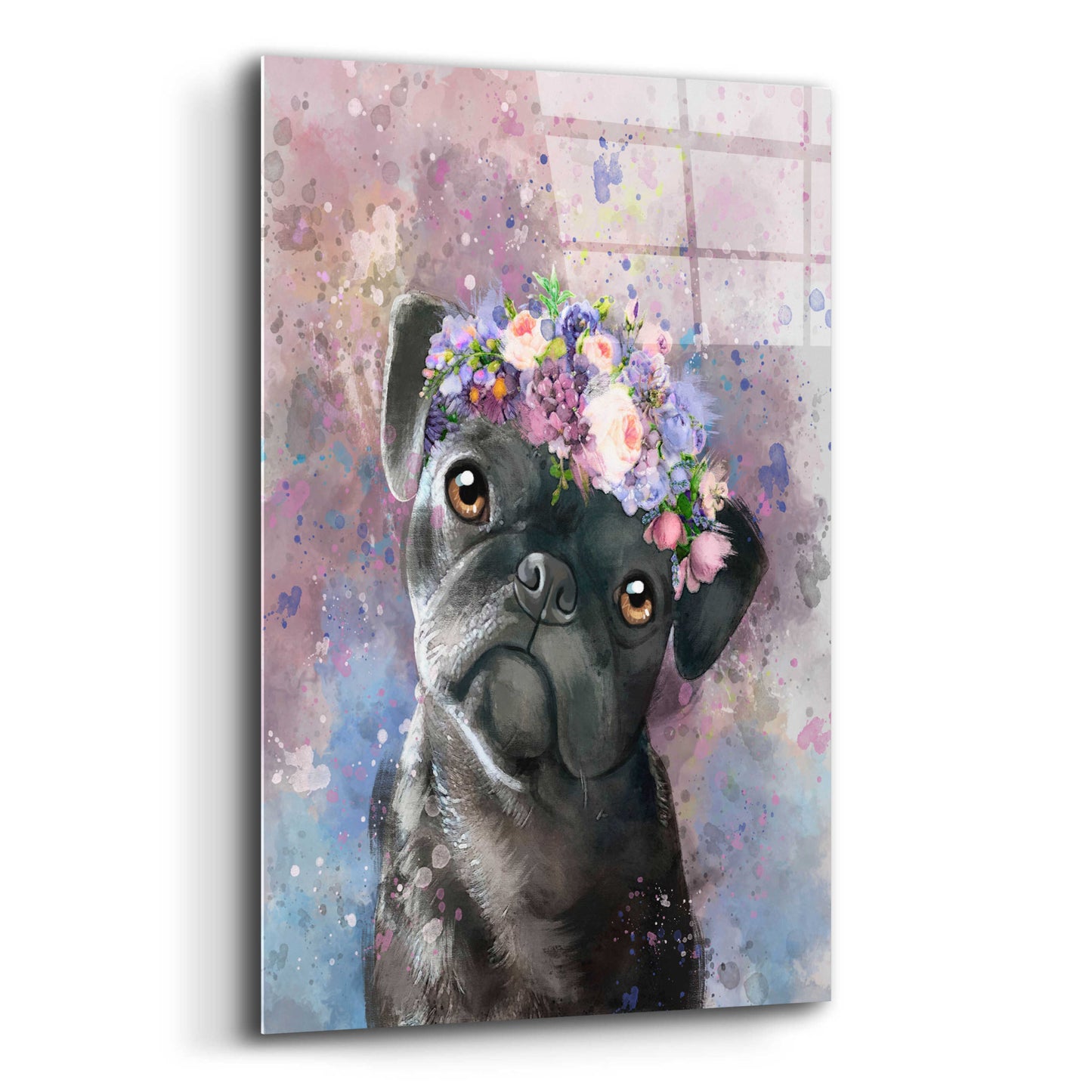 Epic Art 'Flower Crown Pug' by Furbaby Affiliates, Acrylic Glass Wall Art,12x16