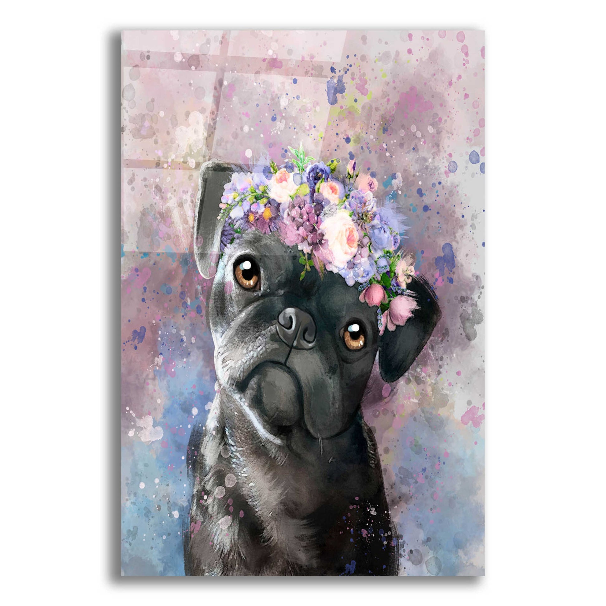 Epic Art 'Flower Crown Pug' by Furbaby Affiliates, Acrylic Glass Wall Art,12x16