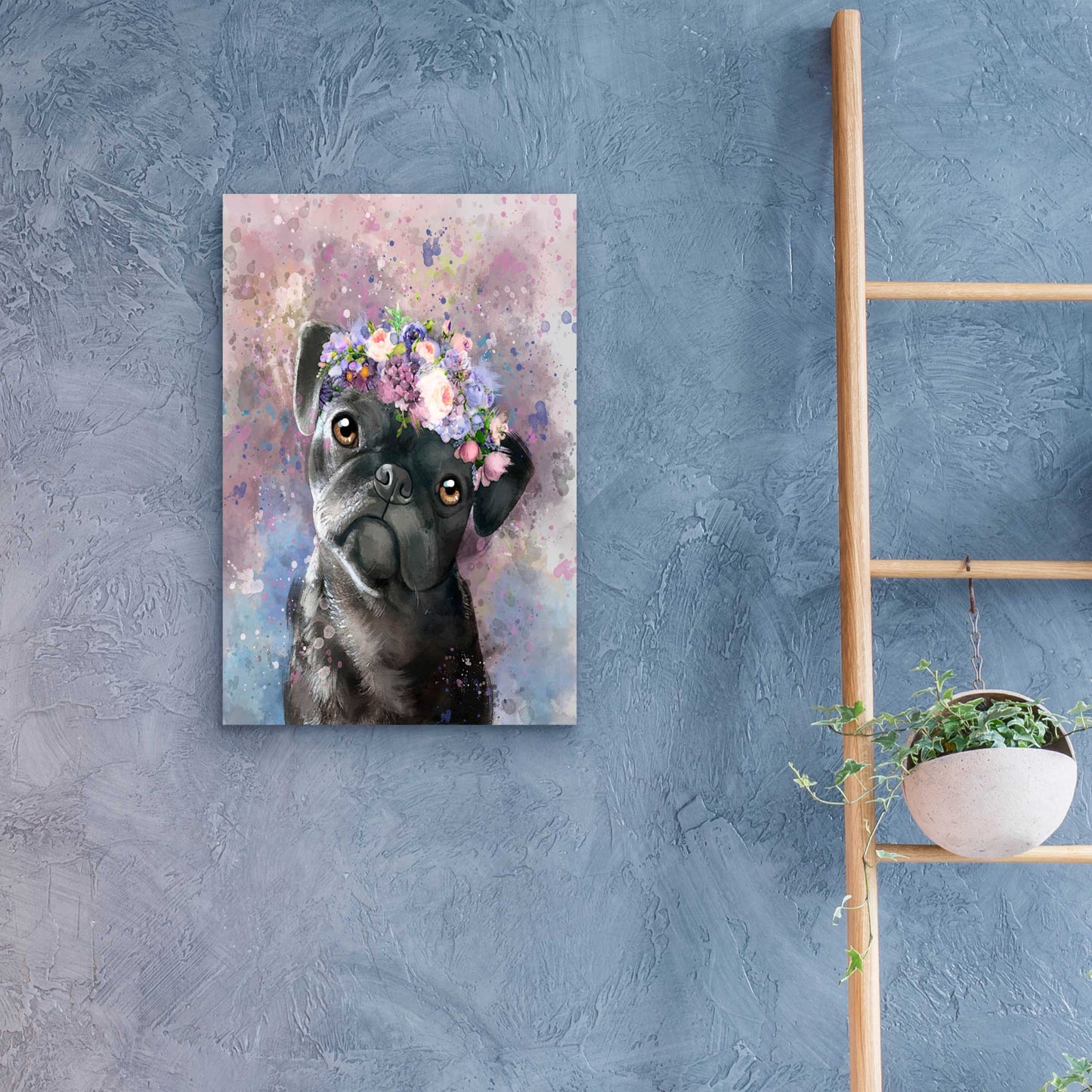 Epic Art 'Flower Crown Pug' by Furbaby Affiliates, Acrylic Glass Wall Art,16x24