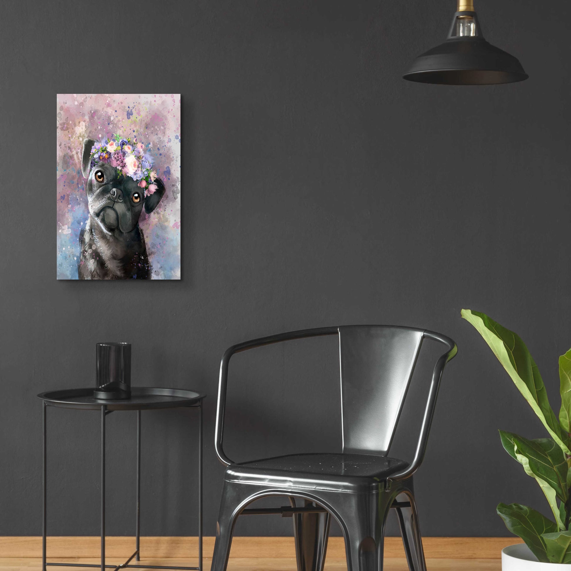 Epic Art 'Flower Crown Pug' by Furbaby Affiliates, Acrylic Glass Wall Art,16x24