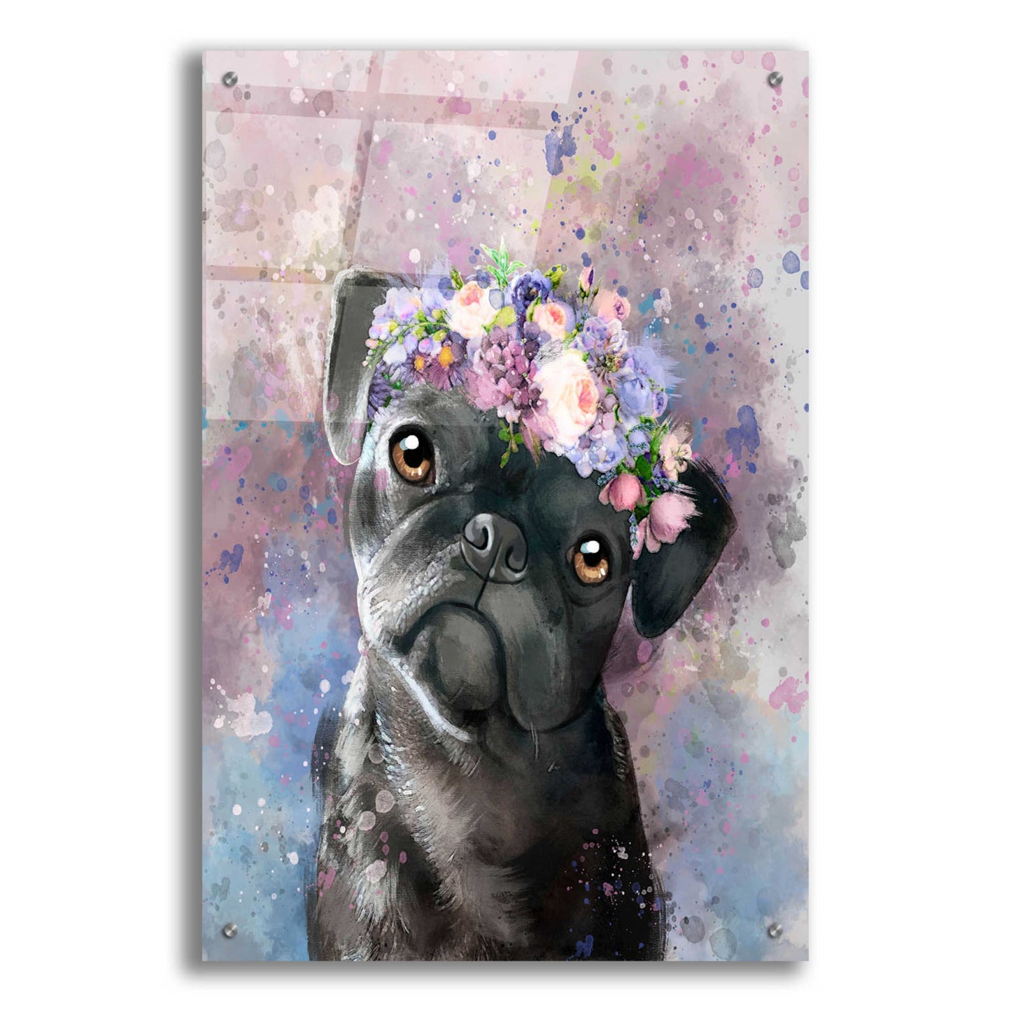 Epic Art 'Flower Crown Pug' by Furbaby Affiliates, Acrylic Glass Wall Art,24x36