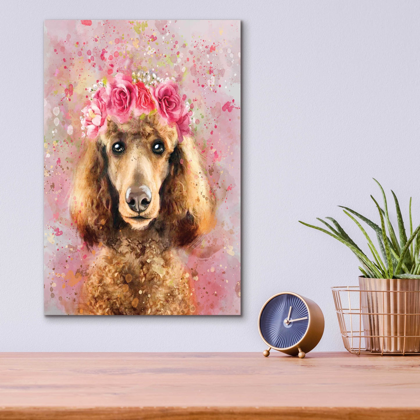 Epic Art 'Flower Crown Poodle' by Furbaby Affiliates, Acrylic Glass Wall Art,12x16