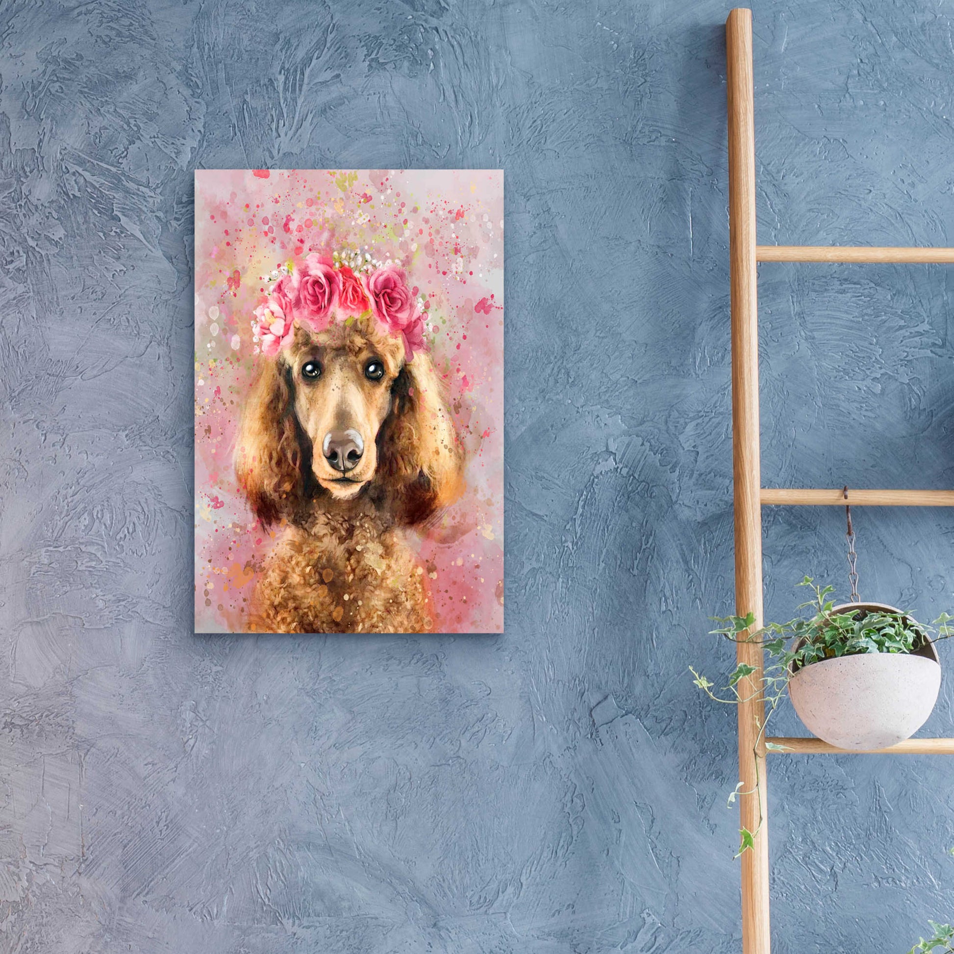 Epic Art 'Flower Crown Poodle' by Furbaby Affiliates, Acrylic Glass Wall Art,16x24