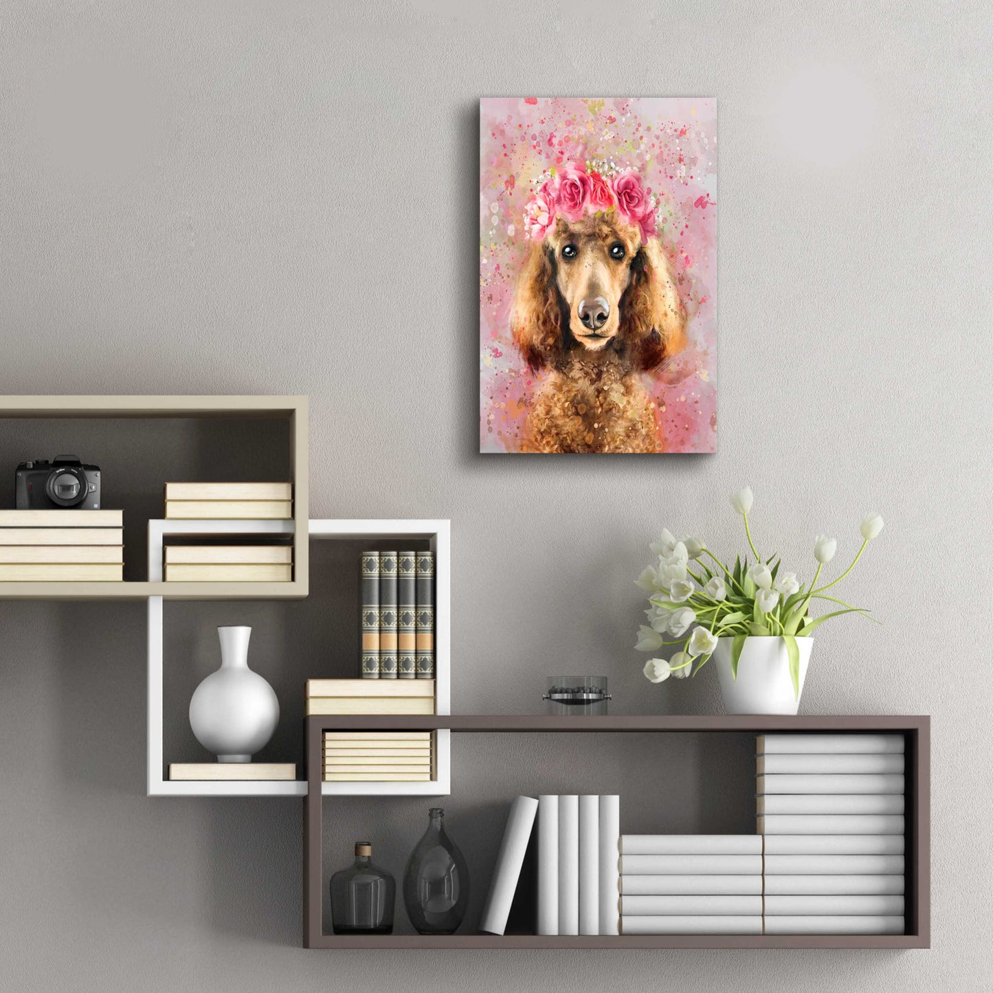 Epic Art 'Flower Crown Poodle' by Furbaby Affiliates, Acrylic Glass Wall Art,16x24